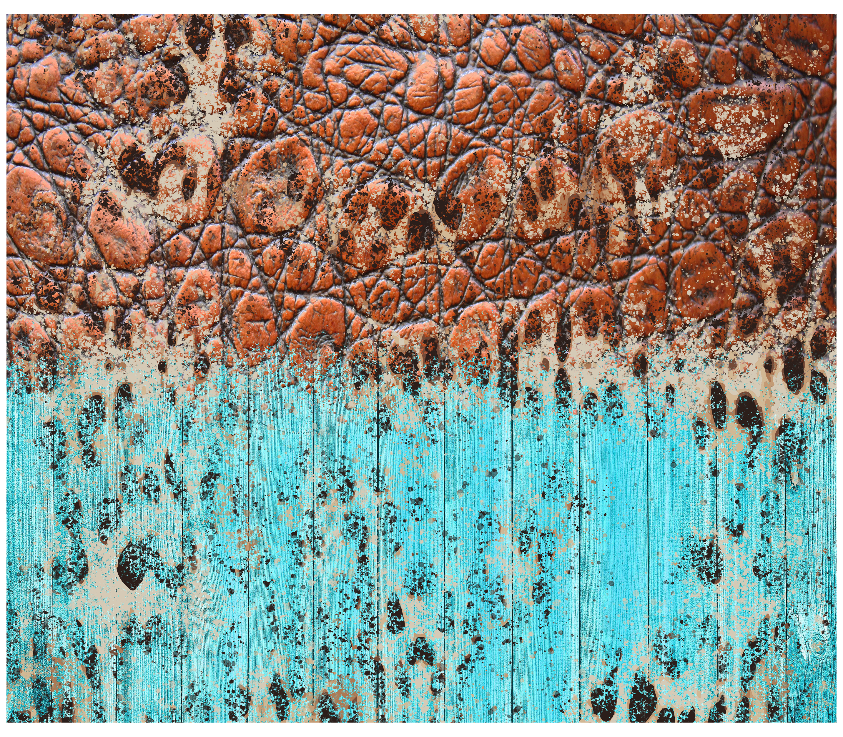 Sublimation Tumbler Wrap - Turquoise Woodgrain and Leather Split - The Vinyl Haus Main image