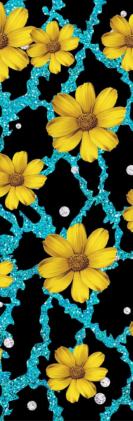 Turquoise Sunflower Black Background Pen Wrap 1.5 x 4.75 - The Vinyl Haus