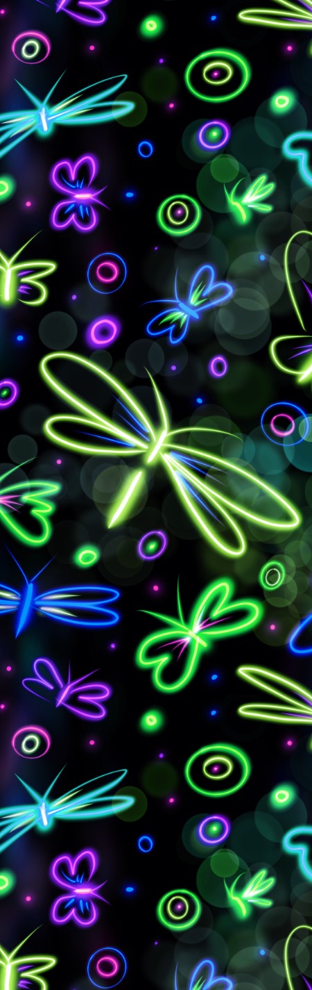 Neon Hearts Butterflies and Dragonflies Blue and Green Pen Wrap 1.5 x 4.75 - The Vinyl Haus Main image