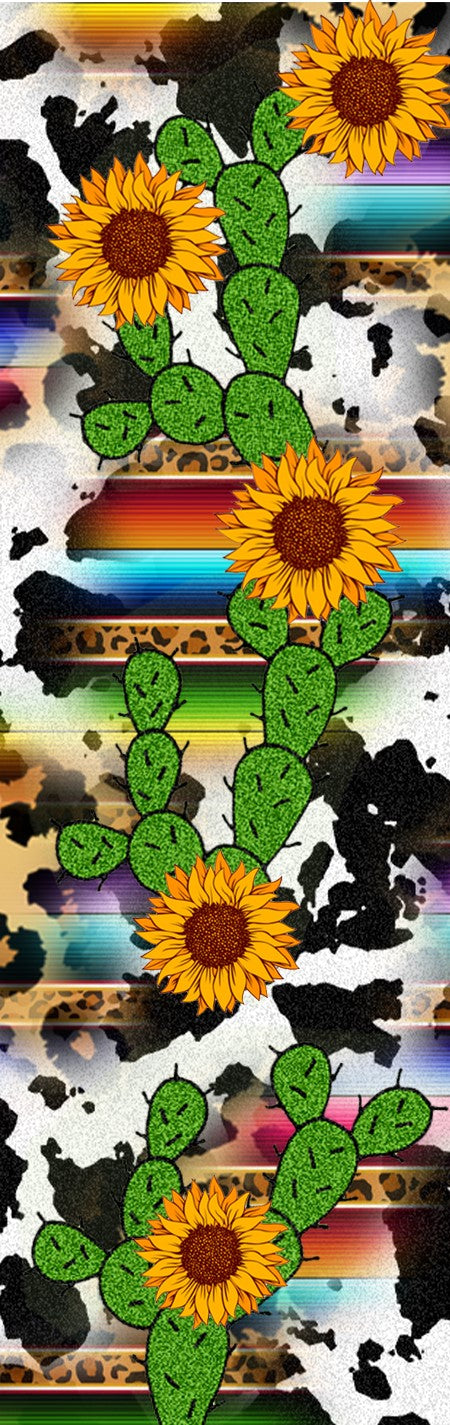 Serape Cow Print with Cactuses and Sunflowers Pen Wrap 1.5 x 5 - The Vinyl Haus Main image