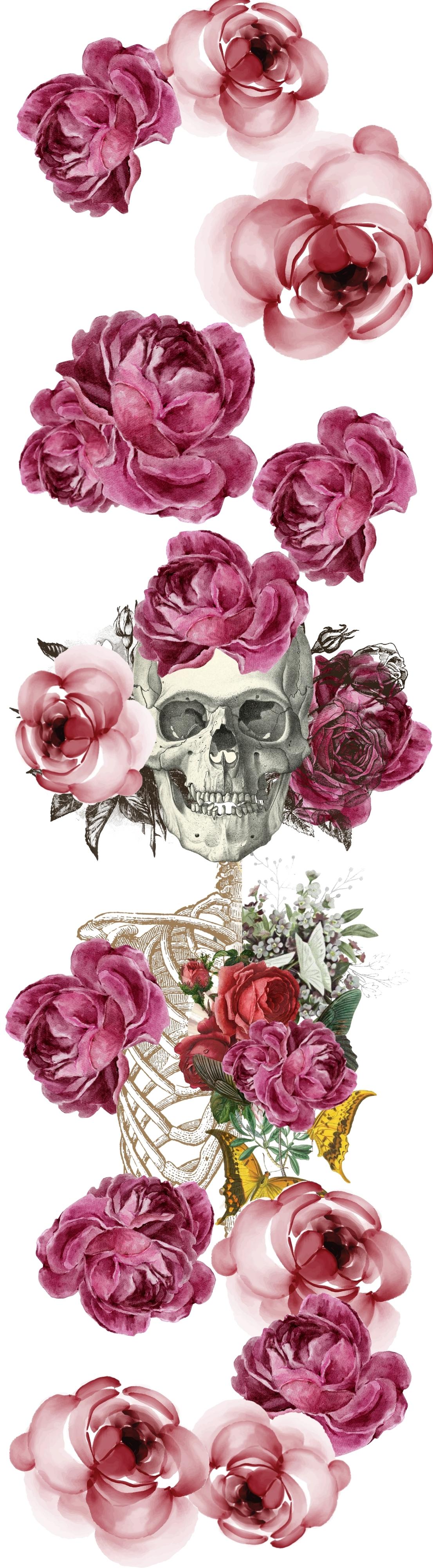 Pink Roses and Skeleton Pen Wrap 1.5 x 4.75 - The Vinyl Haus Main image