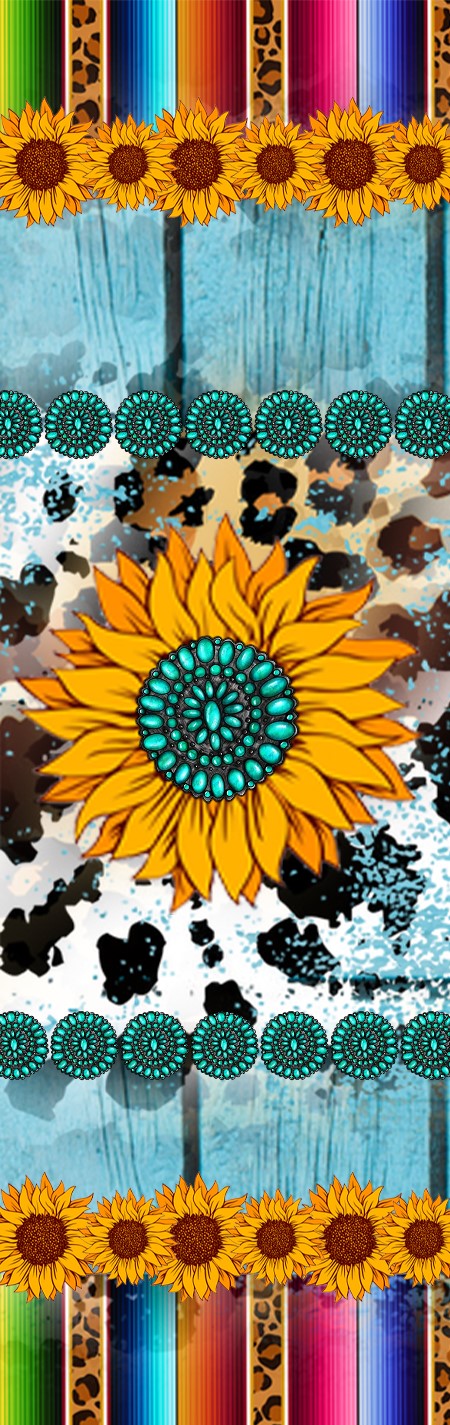 Serape Cow Print with Sunflowers and Turquoise Pen Wrap 1.5 x 5 - The Vinyl Haus