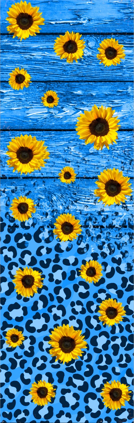 Blue Woodgrain and Sunflowers Pen Wrap 1.5 x 4.75 - The Vinyl Haus
