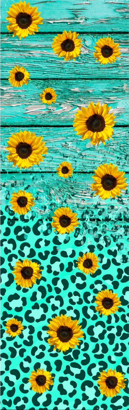 Turquoise Woodgrain and Sunflowers Pen Wrap 1.5 x 4.75 - The Vinyl Haus Main image