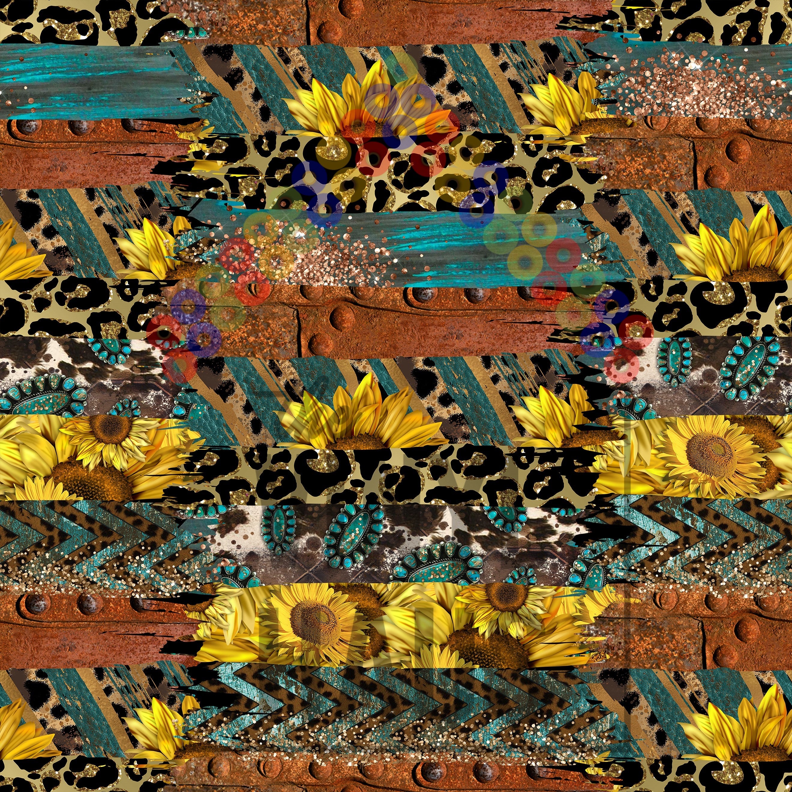 Western Cow Cheetah Sunflower Brushstrokes Pattern Vinyl 12" x 12" - The Vinyl Haus