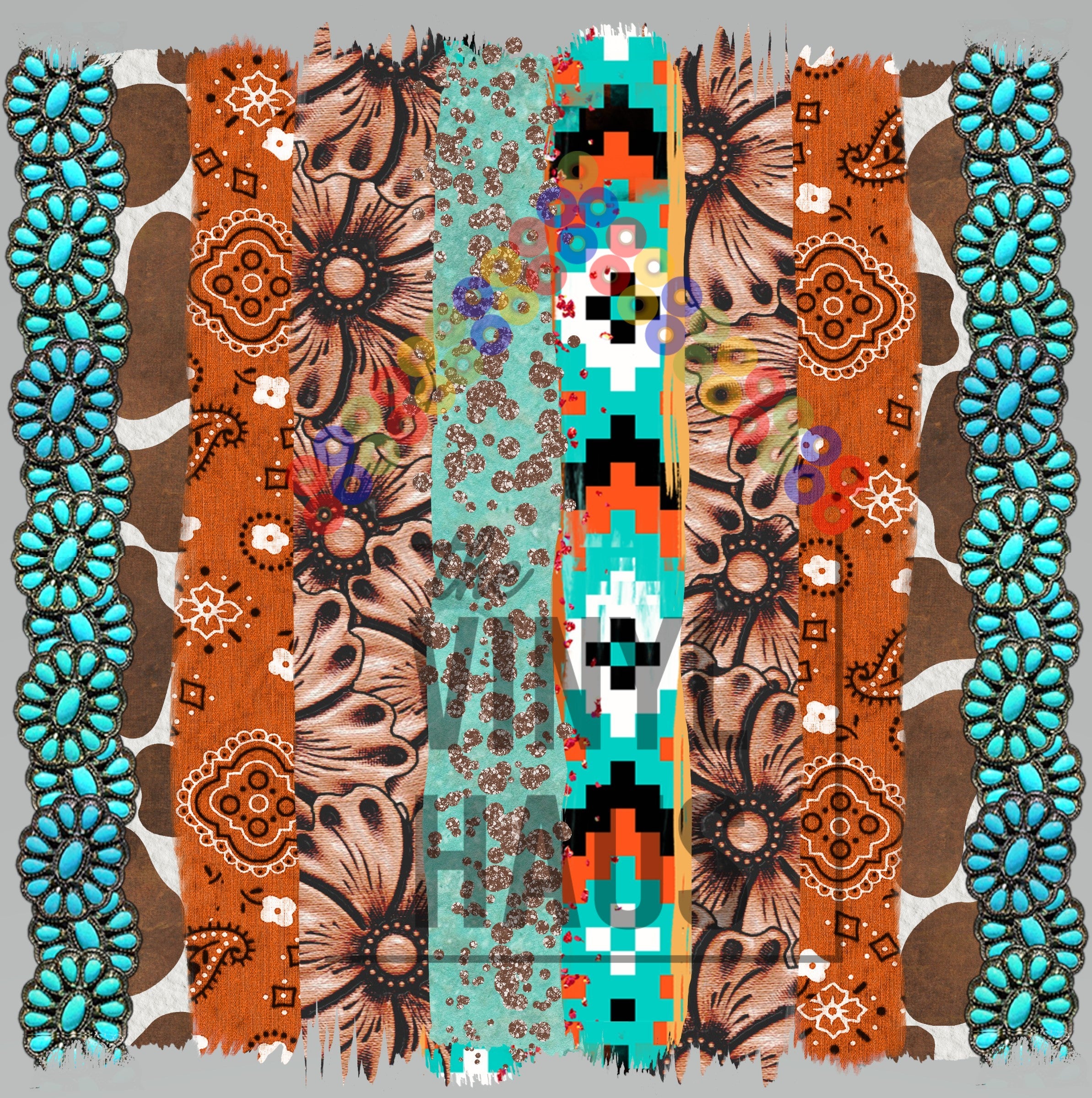 Western Turquoise Brushstrokes Pattern Vinyl 12" x 12" - The Vinyl Haus