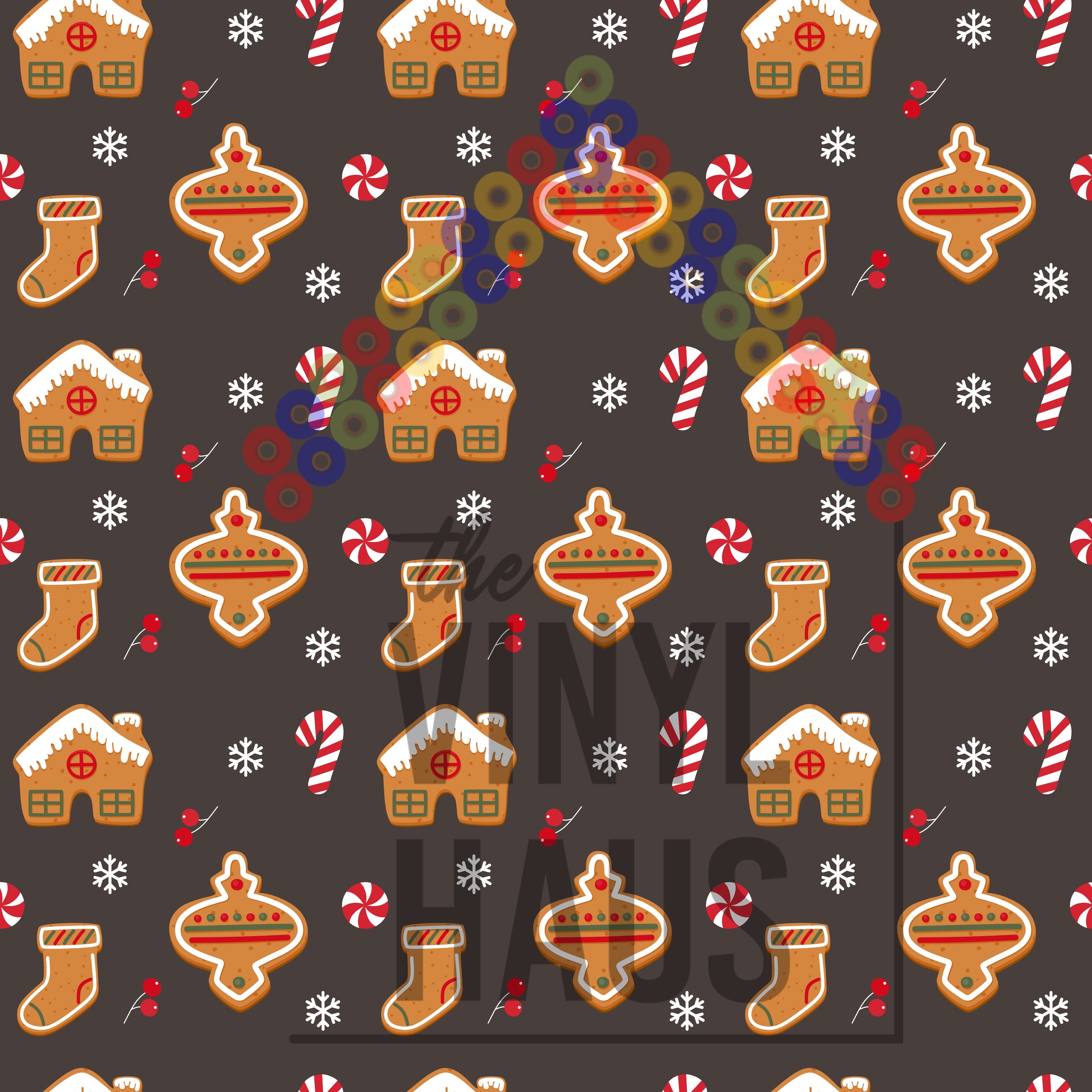 Gingerbread Cookies and Candy Canes Pattern Vinyl 12" x 12" - The Vinyl Haus