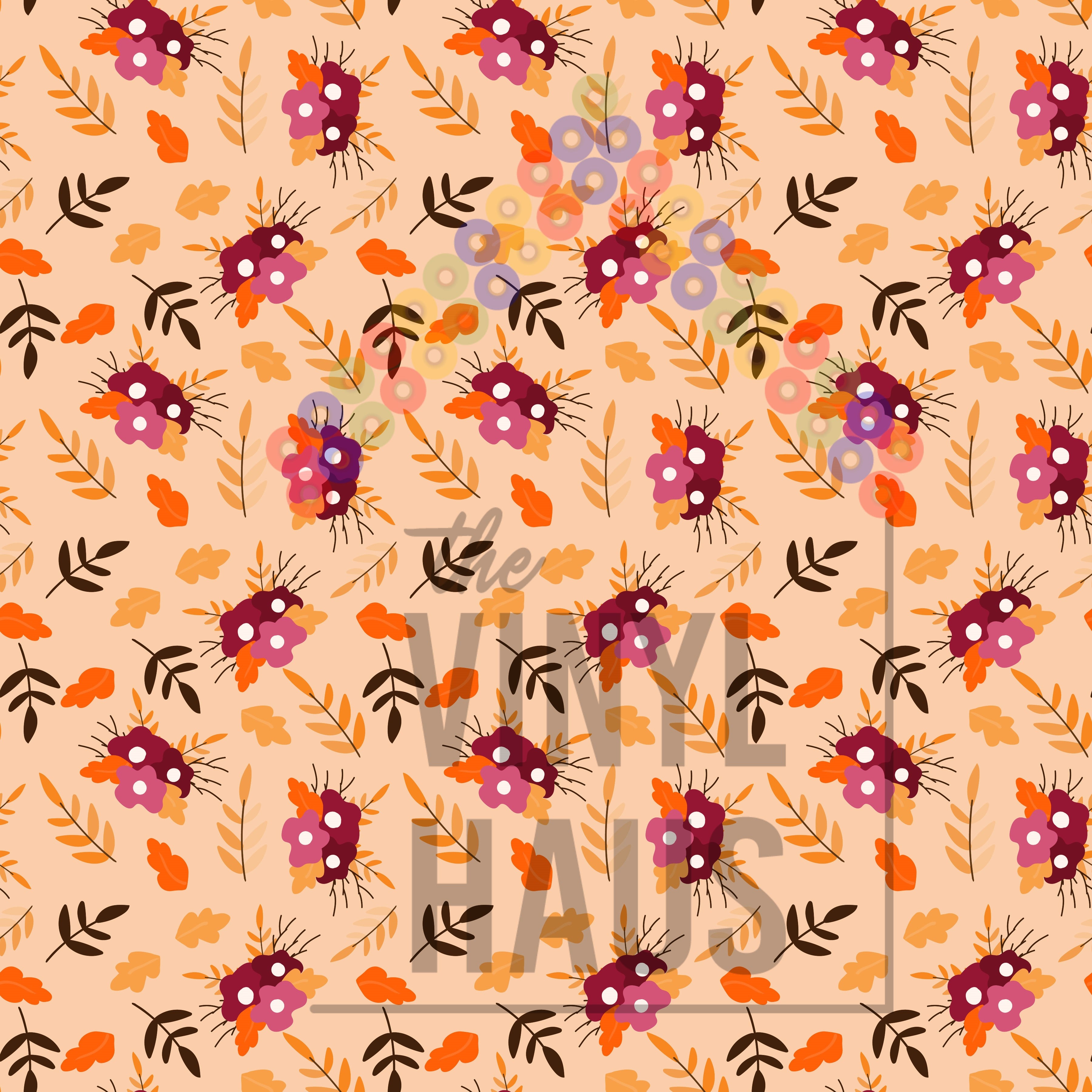 Fall Flowers and Leaves Pattern Vinyl 12" x 12" - The Vinyl Haus