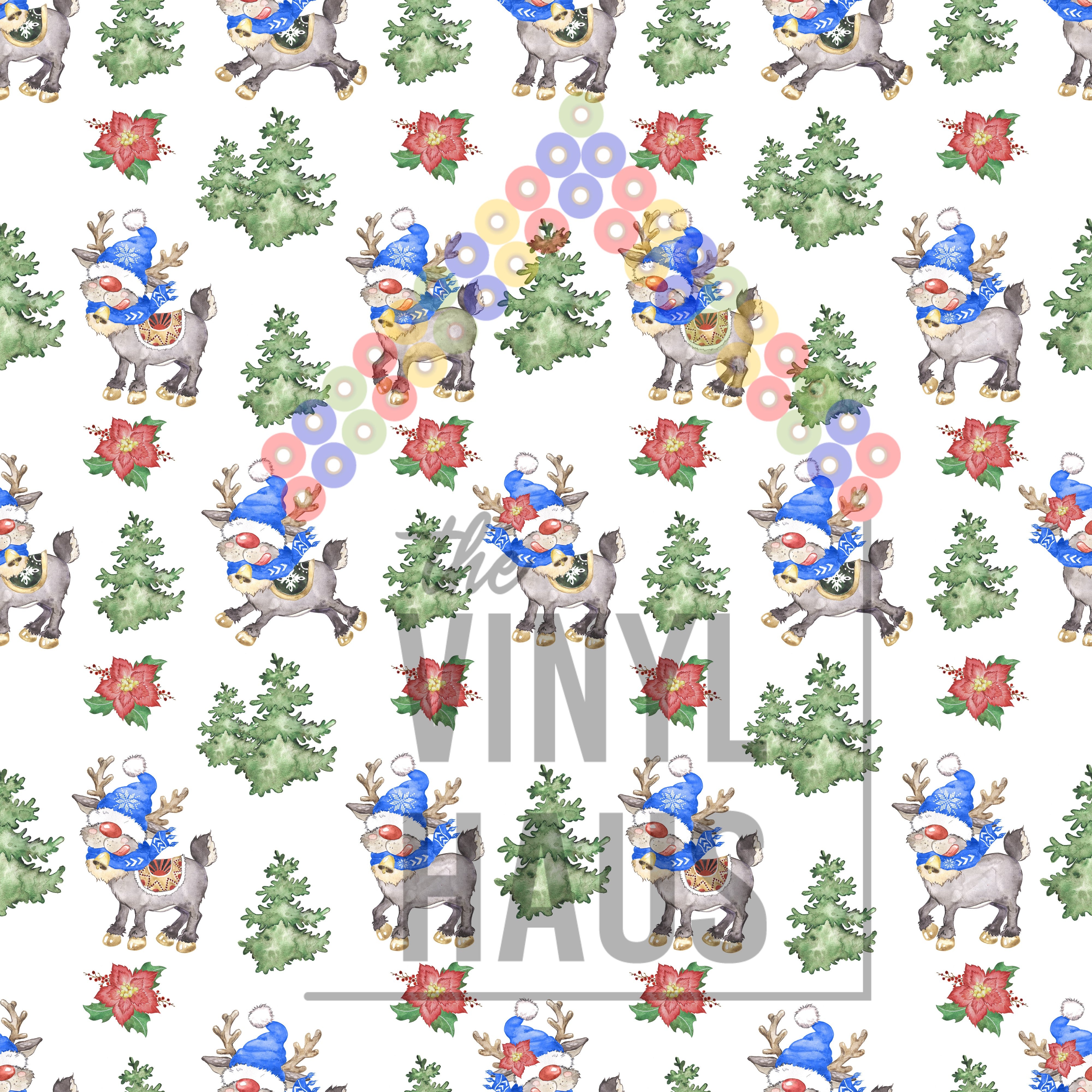 Christmas Reindeer with Trees Pattern Vinyl 12" x 12" - The Vinyl Haus