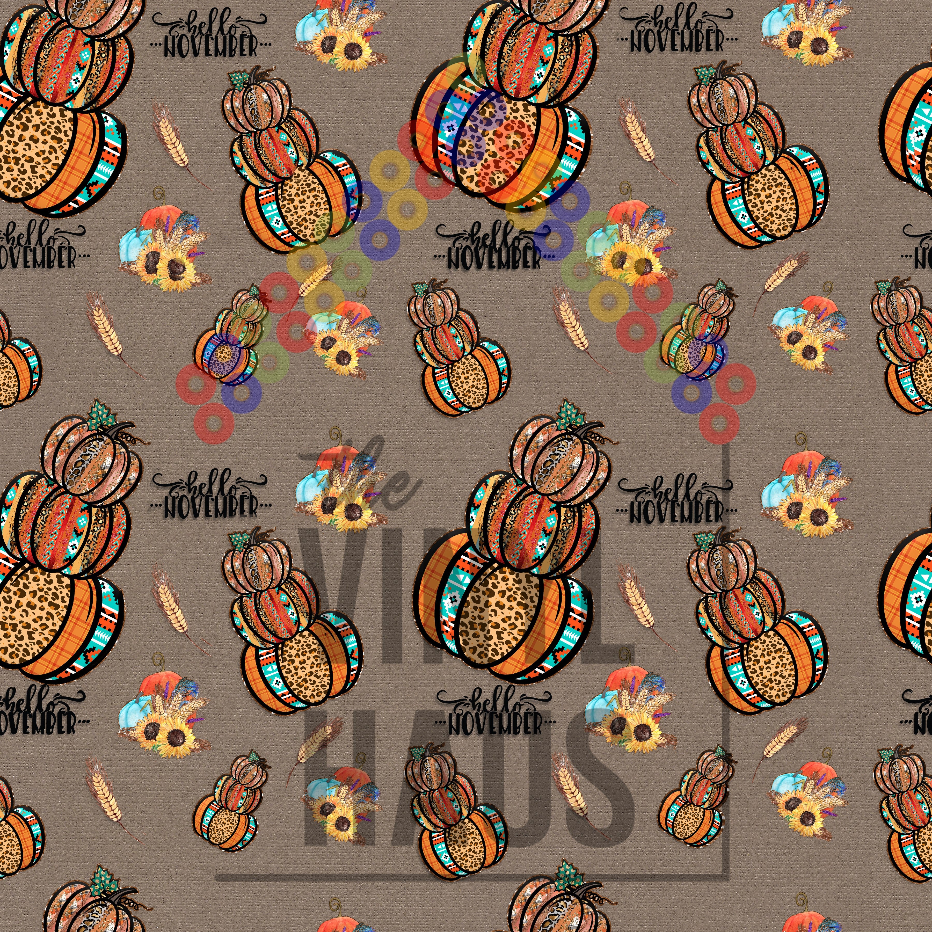 Serape Cheetah Pumpkin Stacks with Flowers Brown Background Pattern Vinyl 12" x 12" - The Vinyl Haus