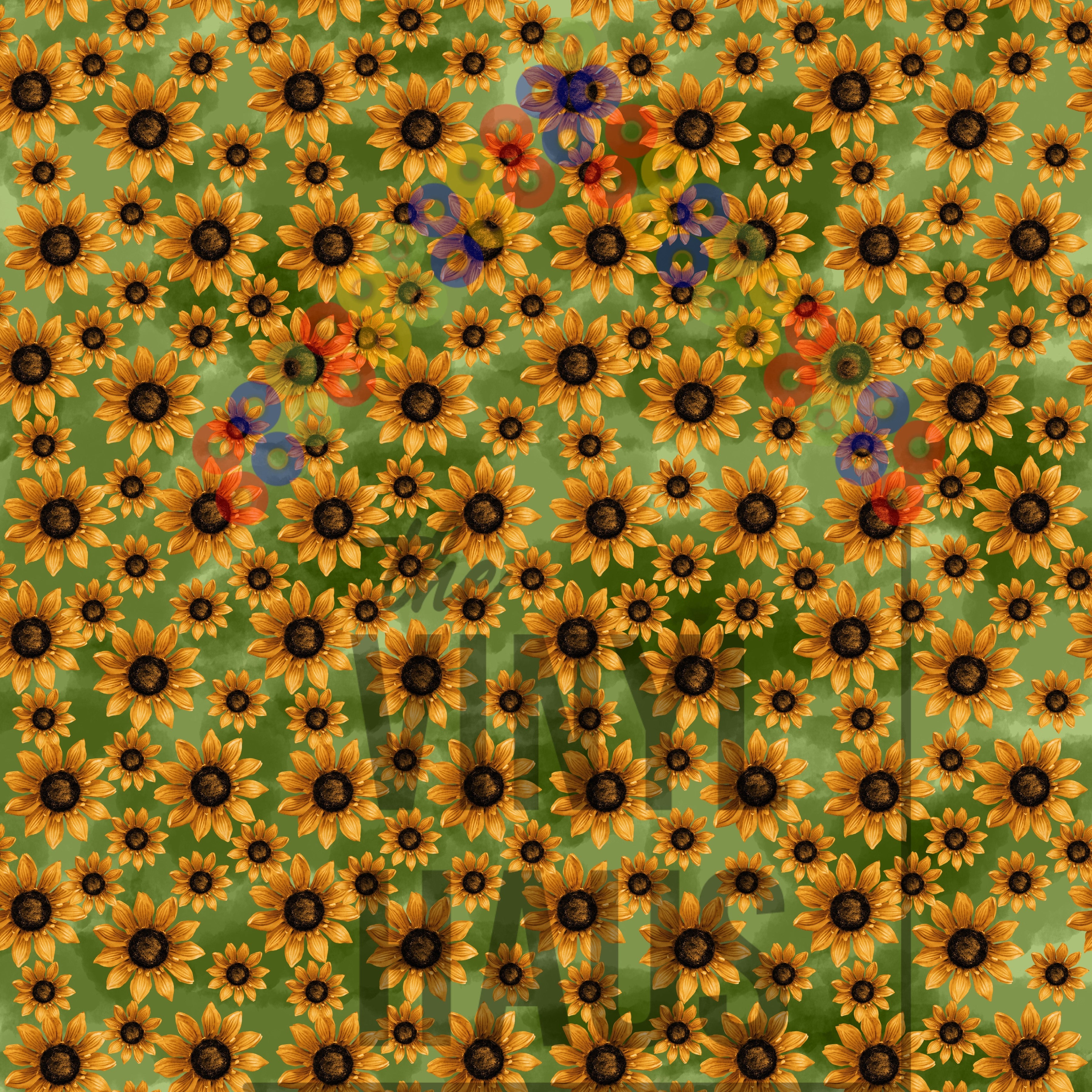 Sunflowers Green Background Pattern Vinyl 12" x 12" - The Vinyl Haus