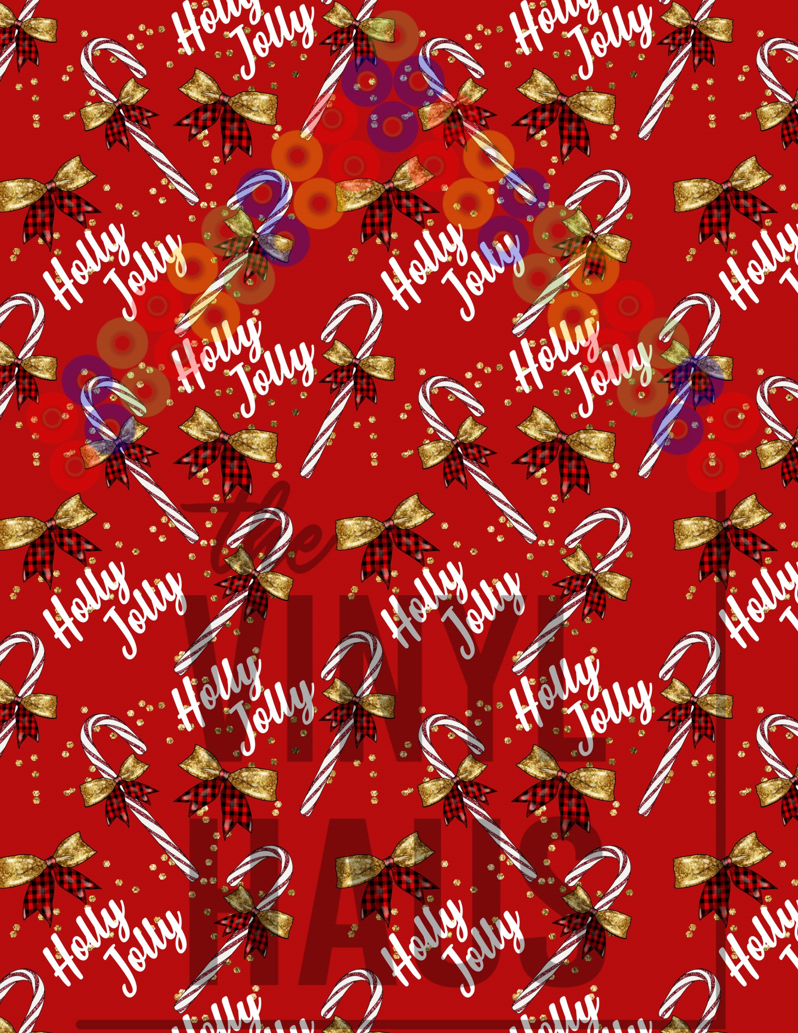 Holly Jolly Christmas with Candy Canes Pattern Vinyl 12" x 9" - The Vinyl Haus