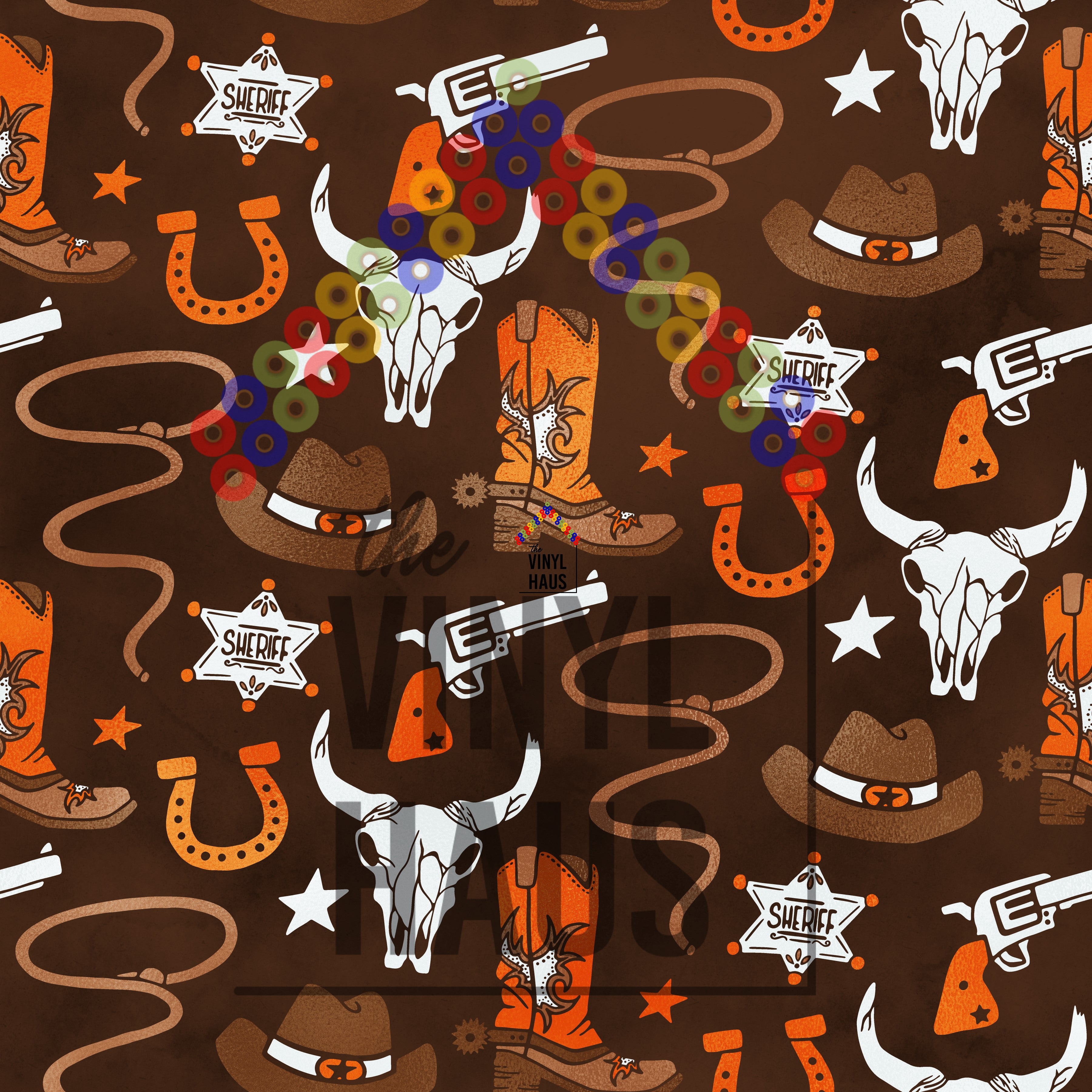 Western Cowboy Boots and Skulls Pattern Vinyl 12" x 12" - The Vinyl Haus