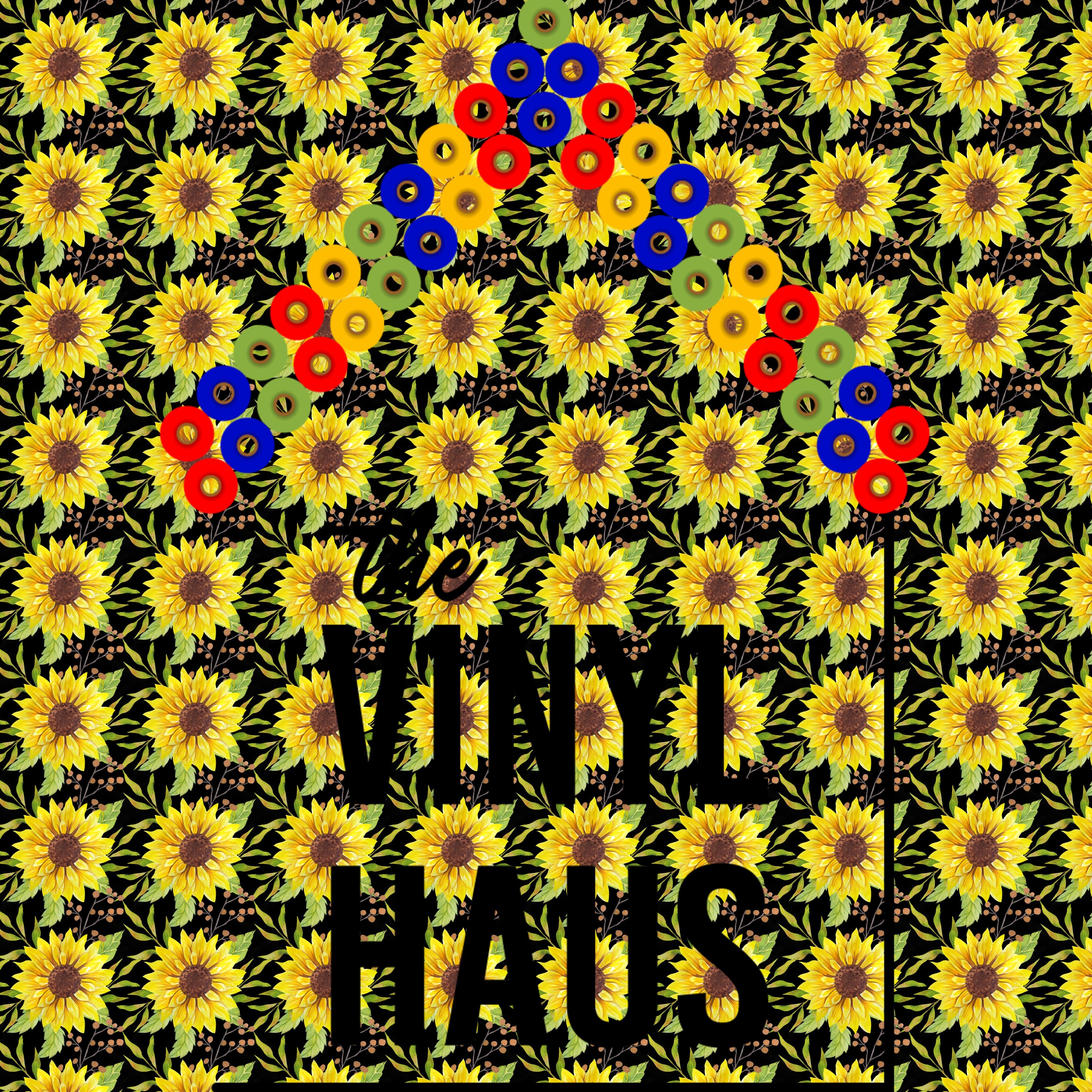 Sunflowers Black Background Pattern Vinyl 12" x 12" - The Vinyl Haus