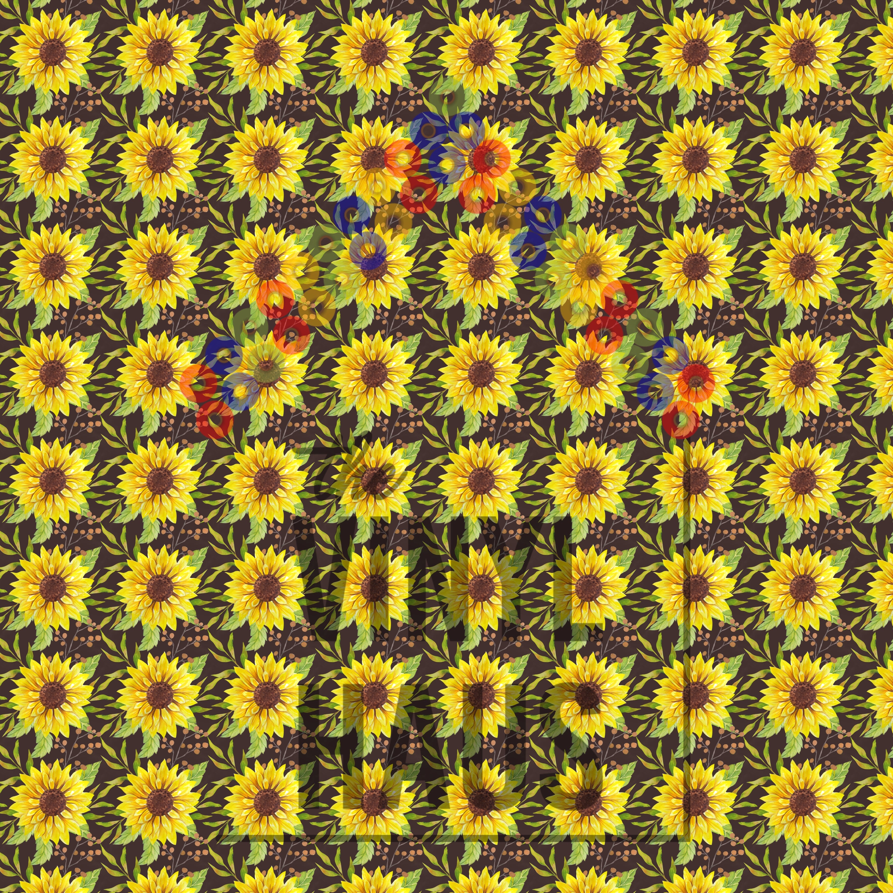 Sunflowers Brown Background Pattern Vinyl 12" x 12" - The Vinyl Haus