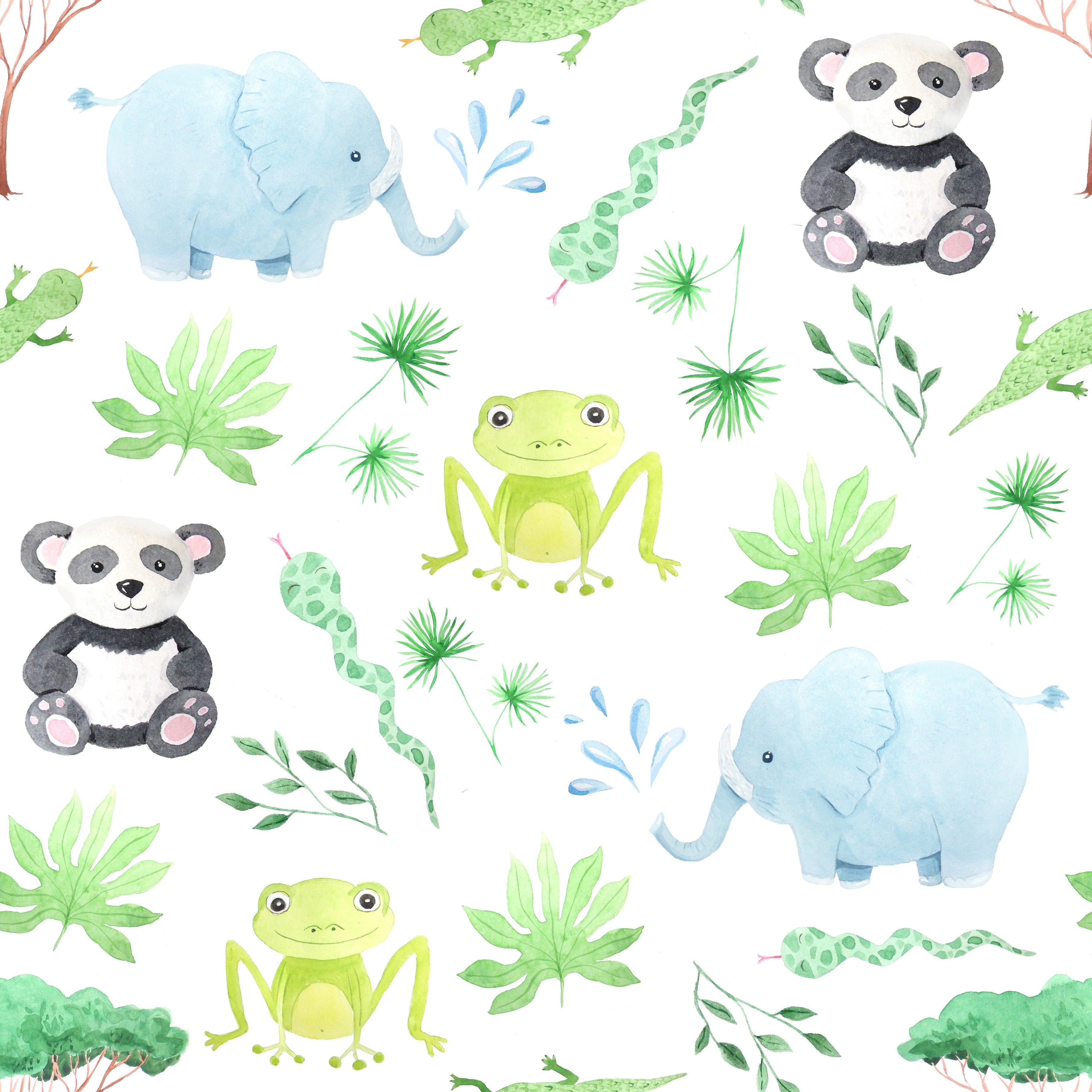 Watercolor Elephants and Pandas and Frogs Pattern Vinyl 12" x 12" - The Vinyl Haus