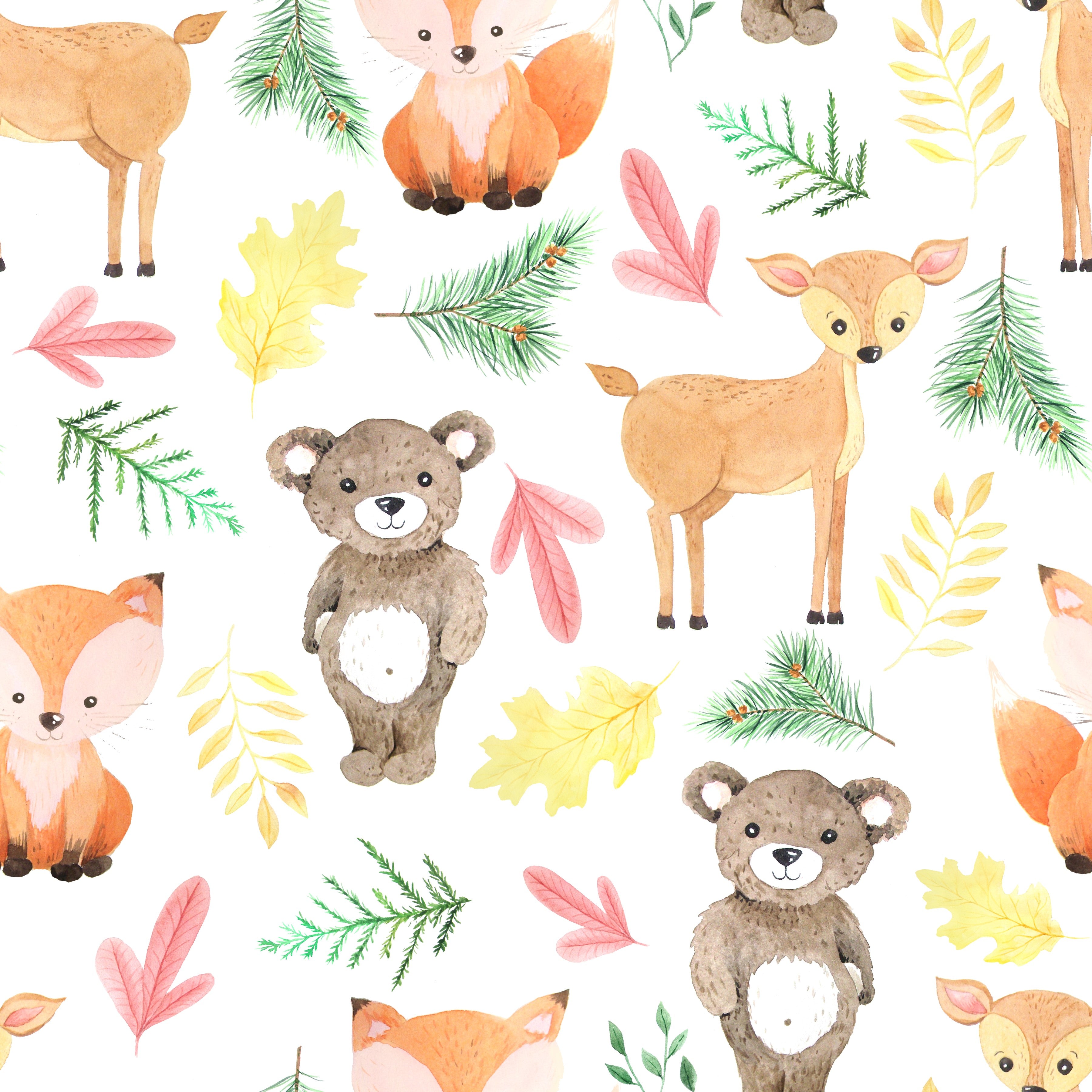 Watercolor Bears and Deer and Foxes Pattern Vinyl 12" x 12" - The Vinyl Haus