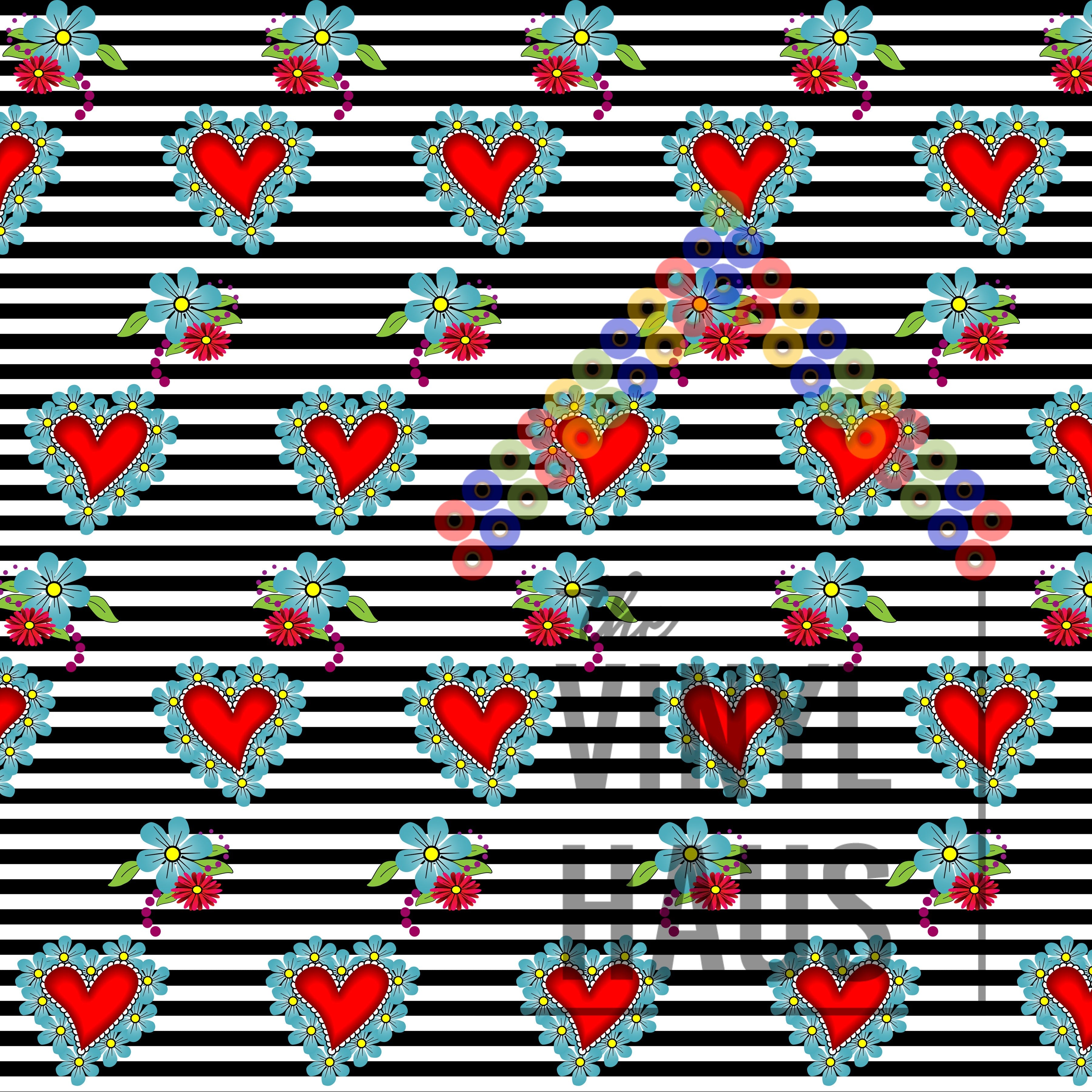 Day of the Dead Hearts with Stripes Pattern Vinyl 12" x 12" - The Vinyl Haus