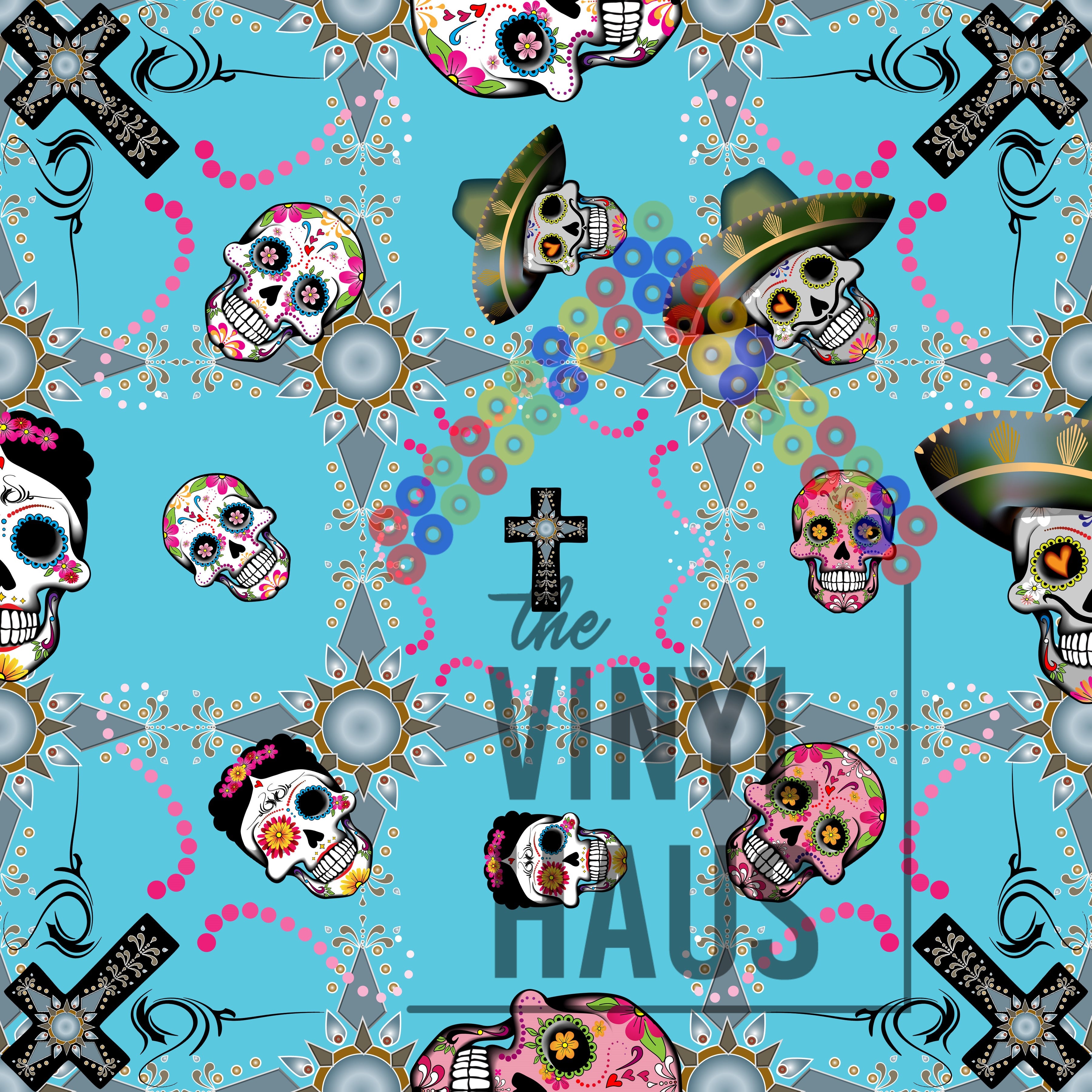 Day of the Dead Skulls and Crosses Pattern Vinyl 12" x 12" - The Vinyl Haus
