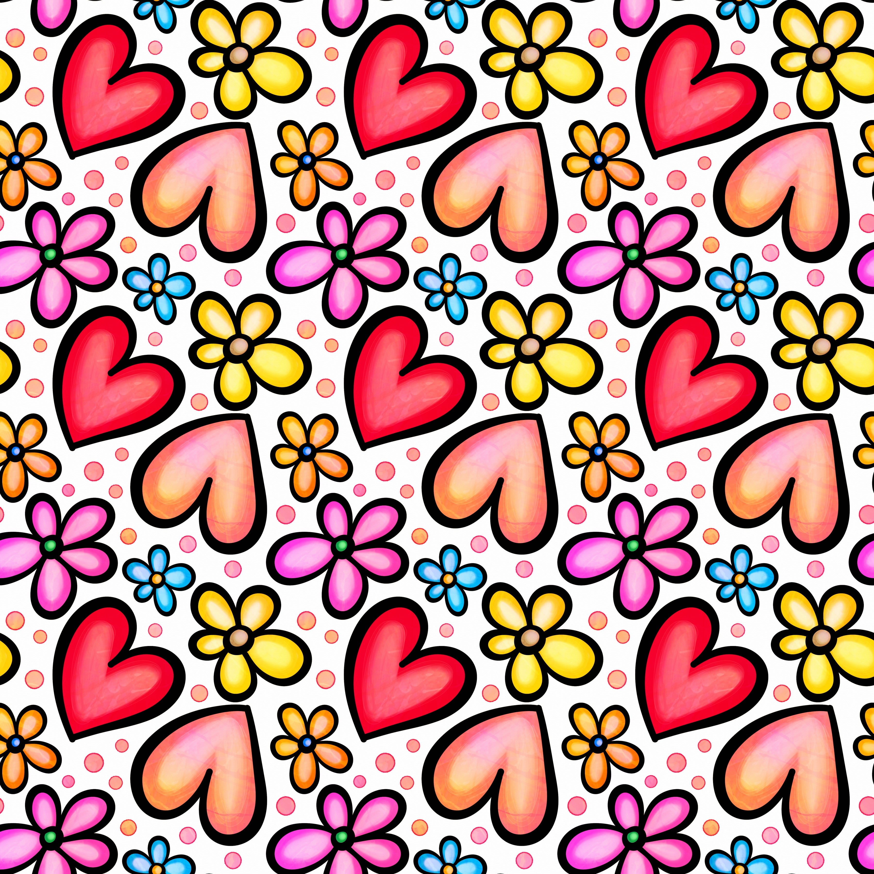 Doodle Hearts and Flowers Pattern Vinyl 12" x 12" - The Vinyl Haus
