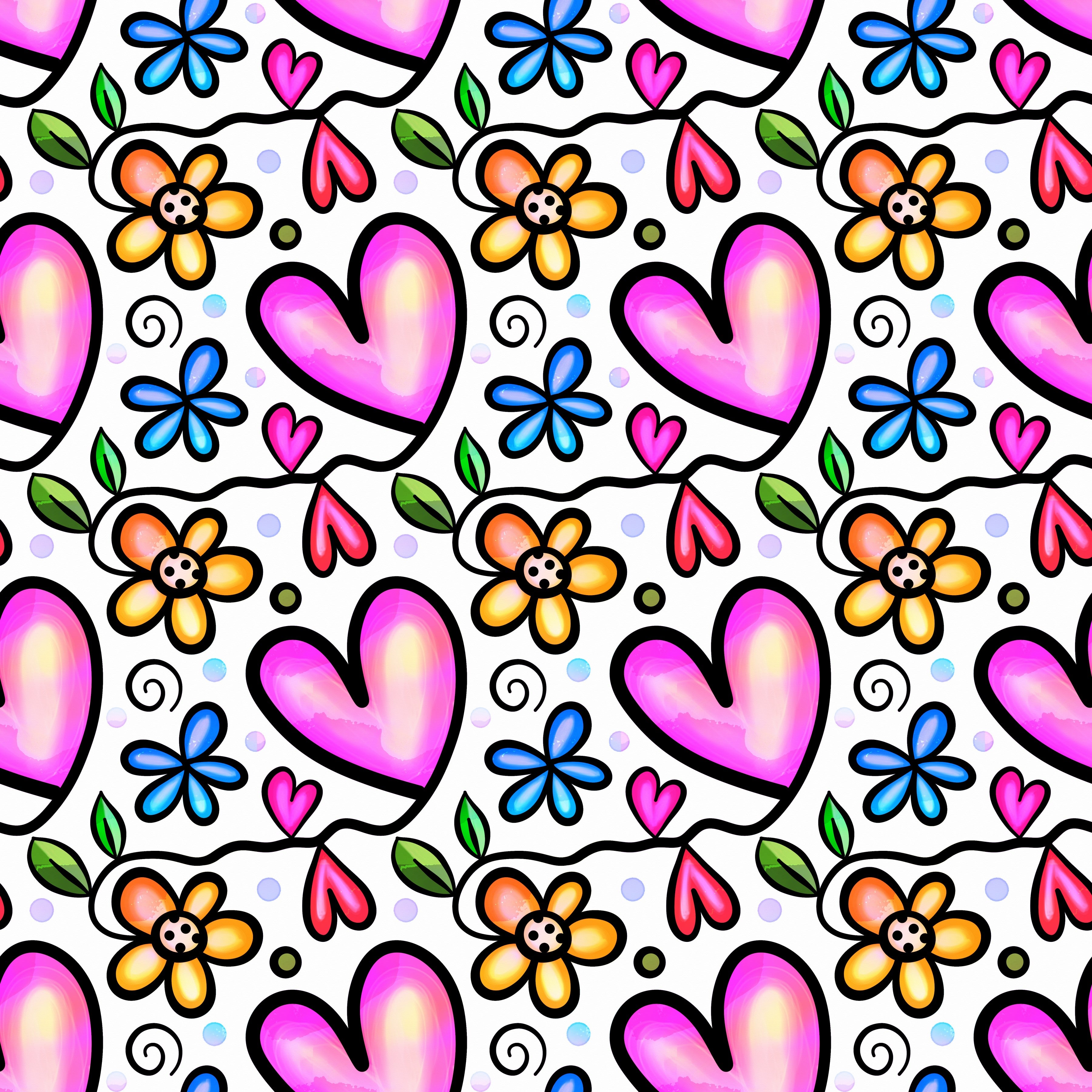 Doodle Hearts and Flowers Pattern Vinyl 12" x 12" - The Vinyl Haus