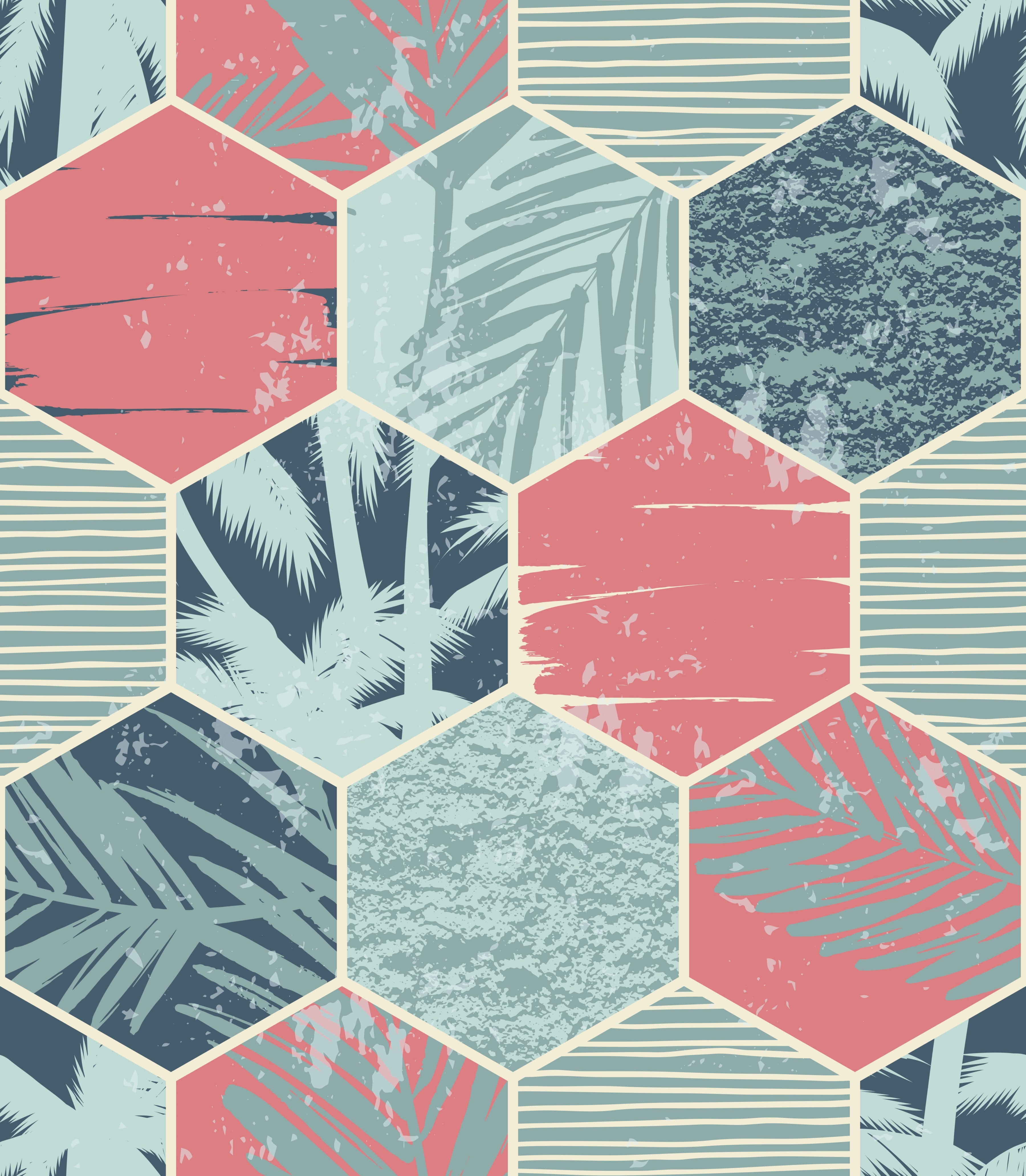 Retro Abstract Palm Trees in Hexagons Pattern Vinyl 12" x 12" - The Vinyl Haus