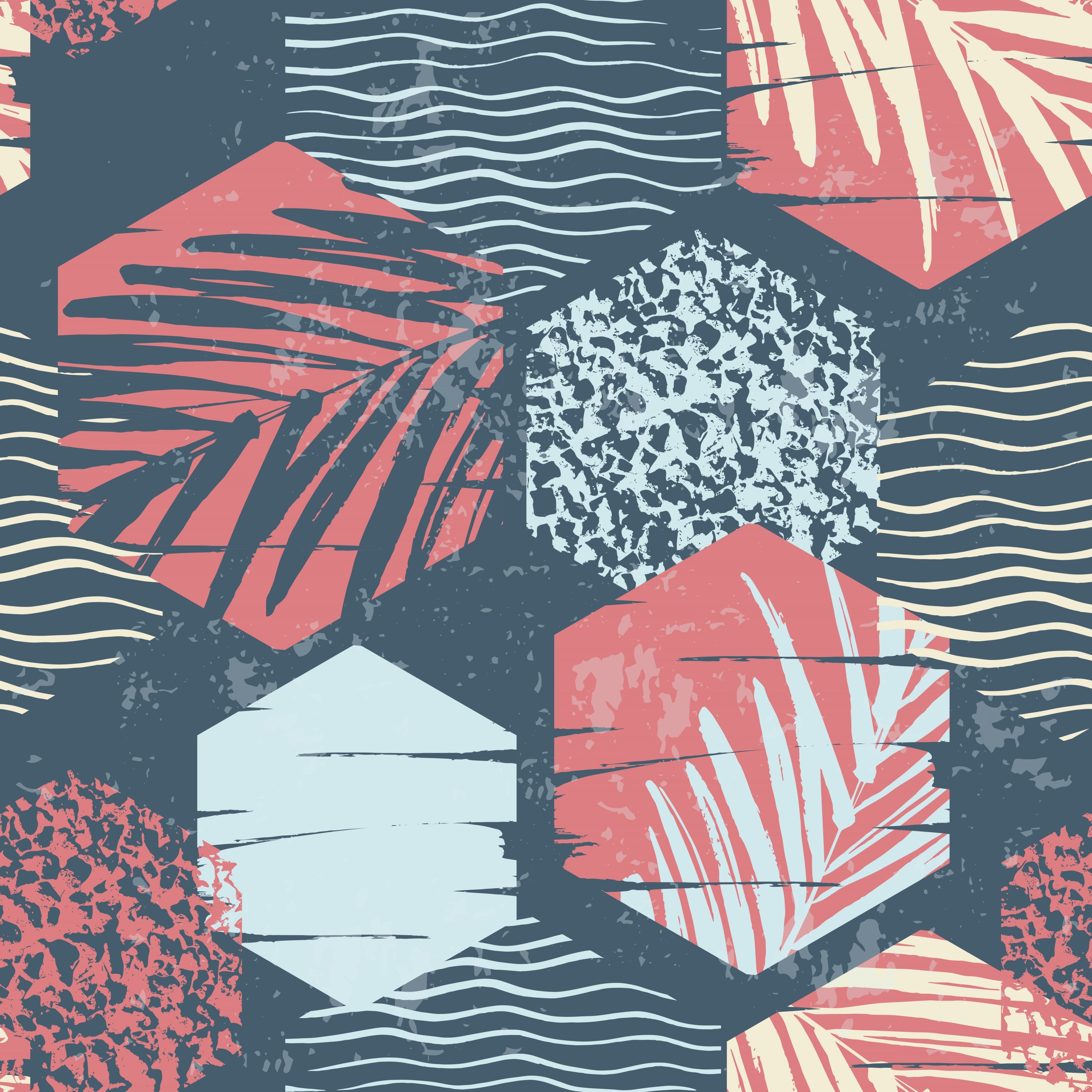Retro Abstract Palm Trees in Big Hexagons Pattern Vinyl 12" x 12" - The Vinyl Haus