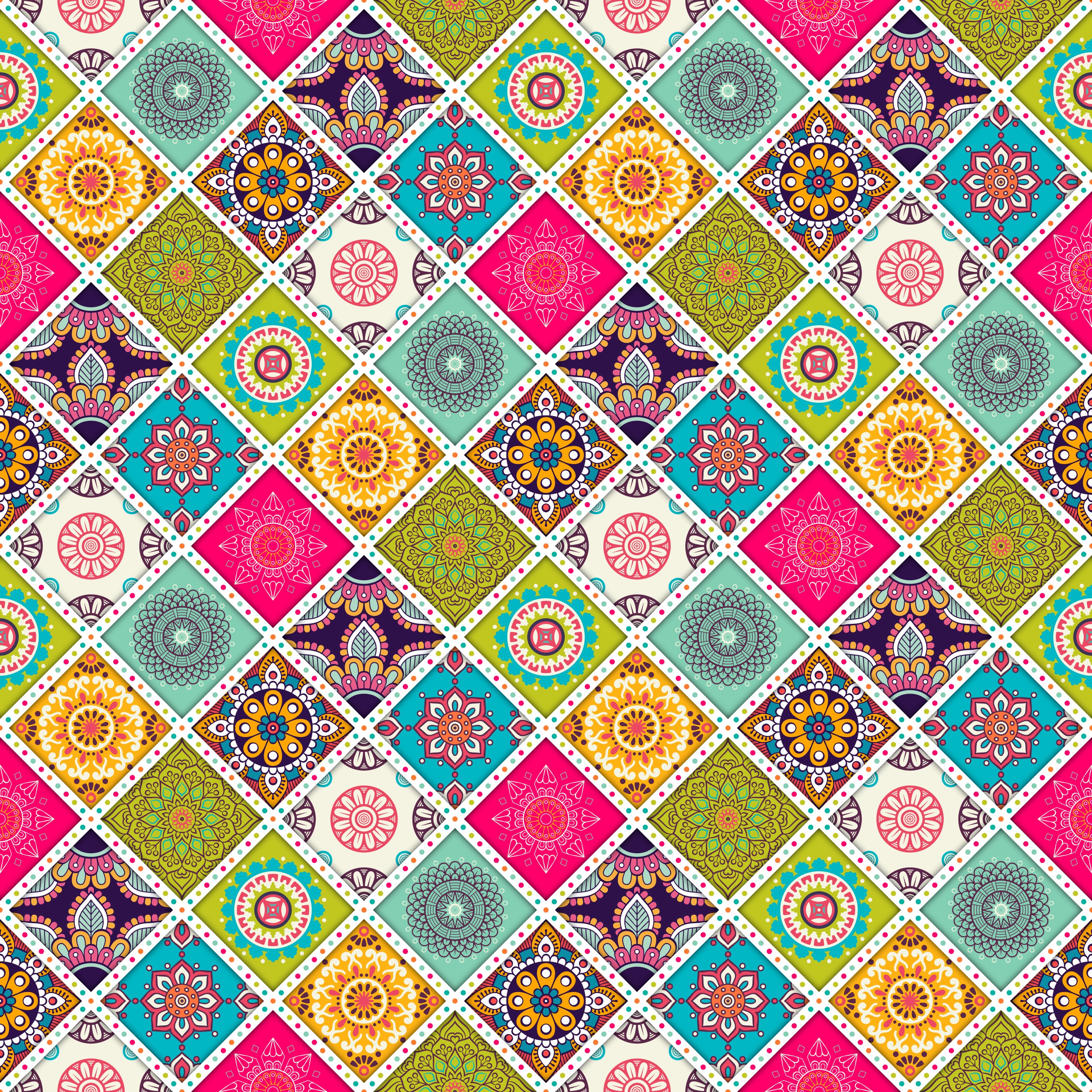 Mosaic Tiles with Bright Diamond Mandalas Pattern Vinyl 12" x 12" - The Vinyl Haus