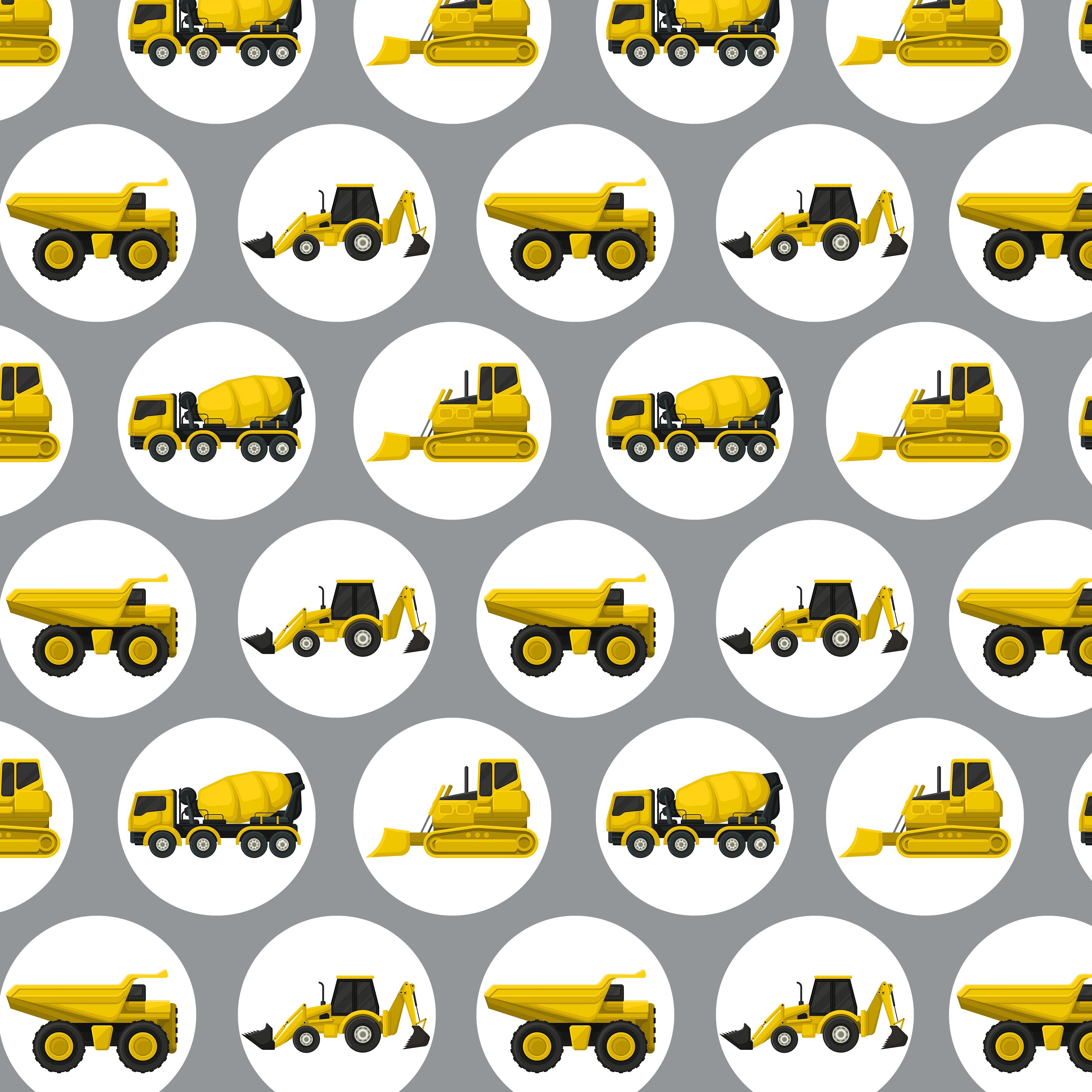 Construction Trucks in Circles Pattern Vinyl 12" x 12" - The Vinyl Haus