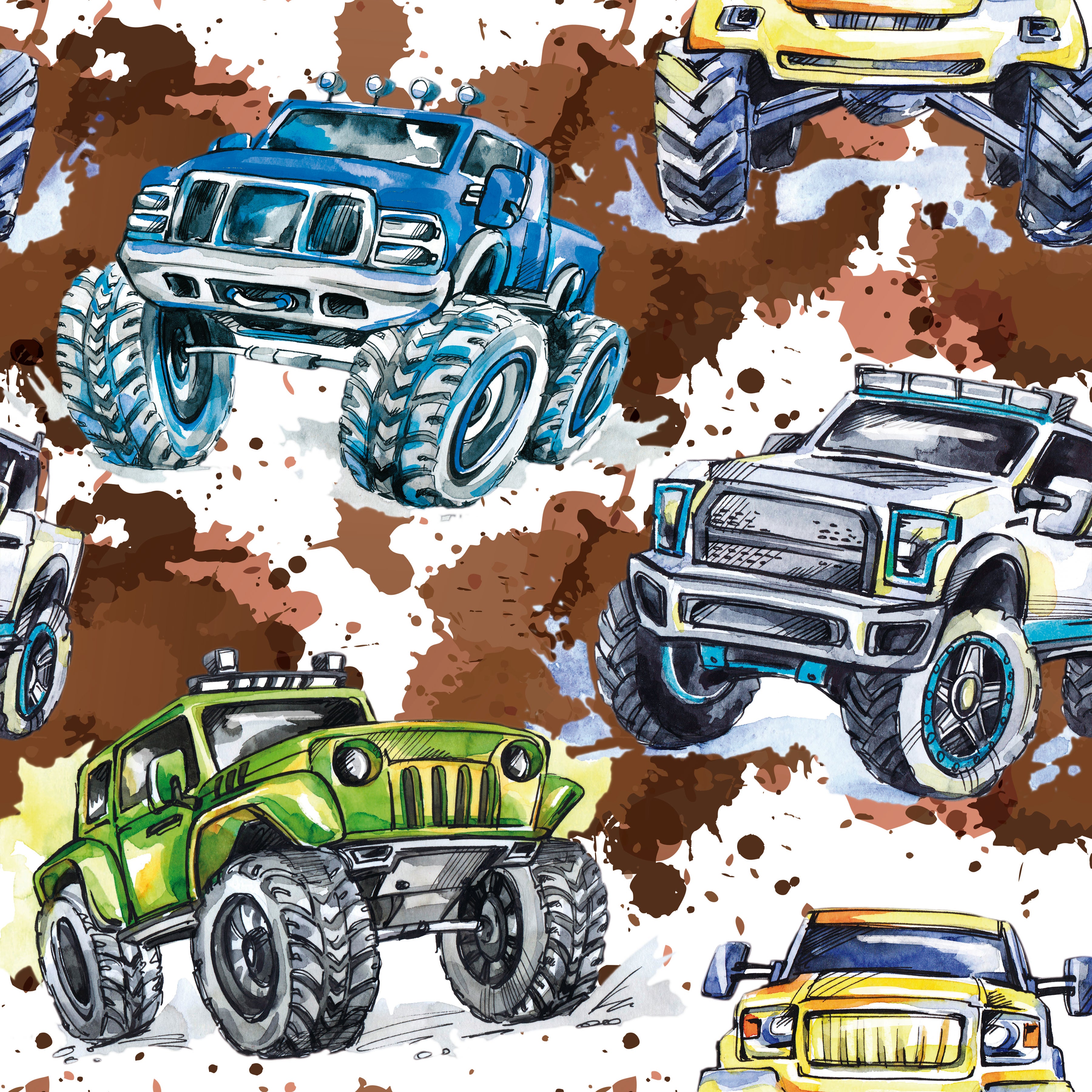 Monster Trucks Pattern Vinyl 12" x12" - The Vinyl Haus