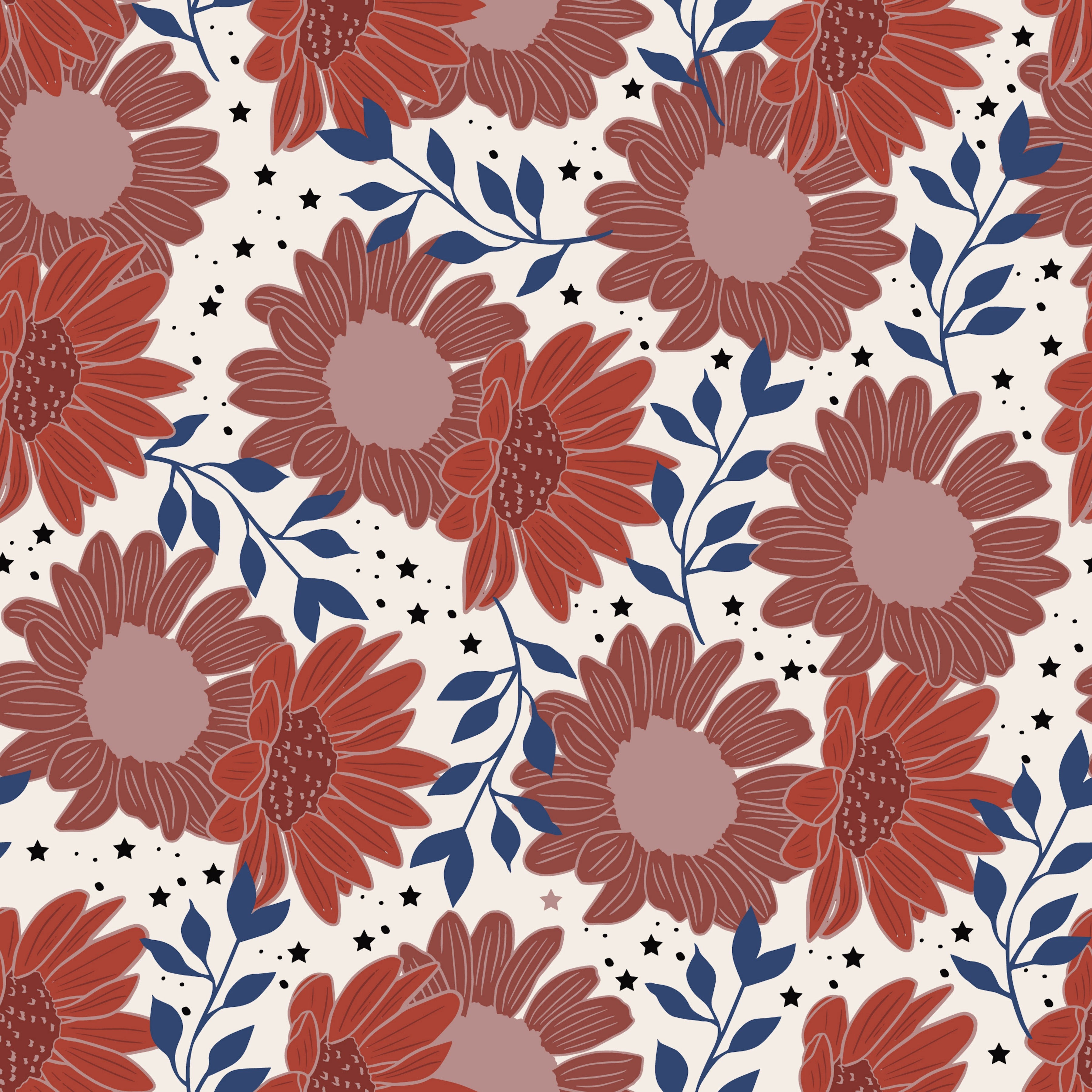 Patriotic Boho Sunflowers Pattern Vinyl 12" x 12" - The Vinyl Haus