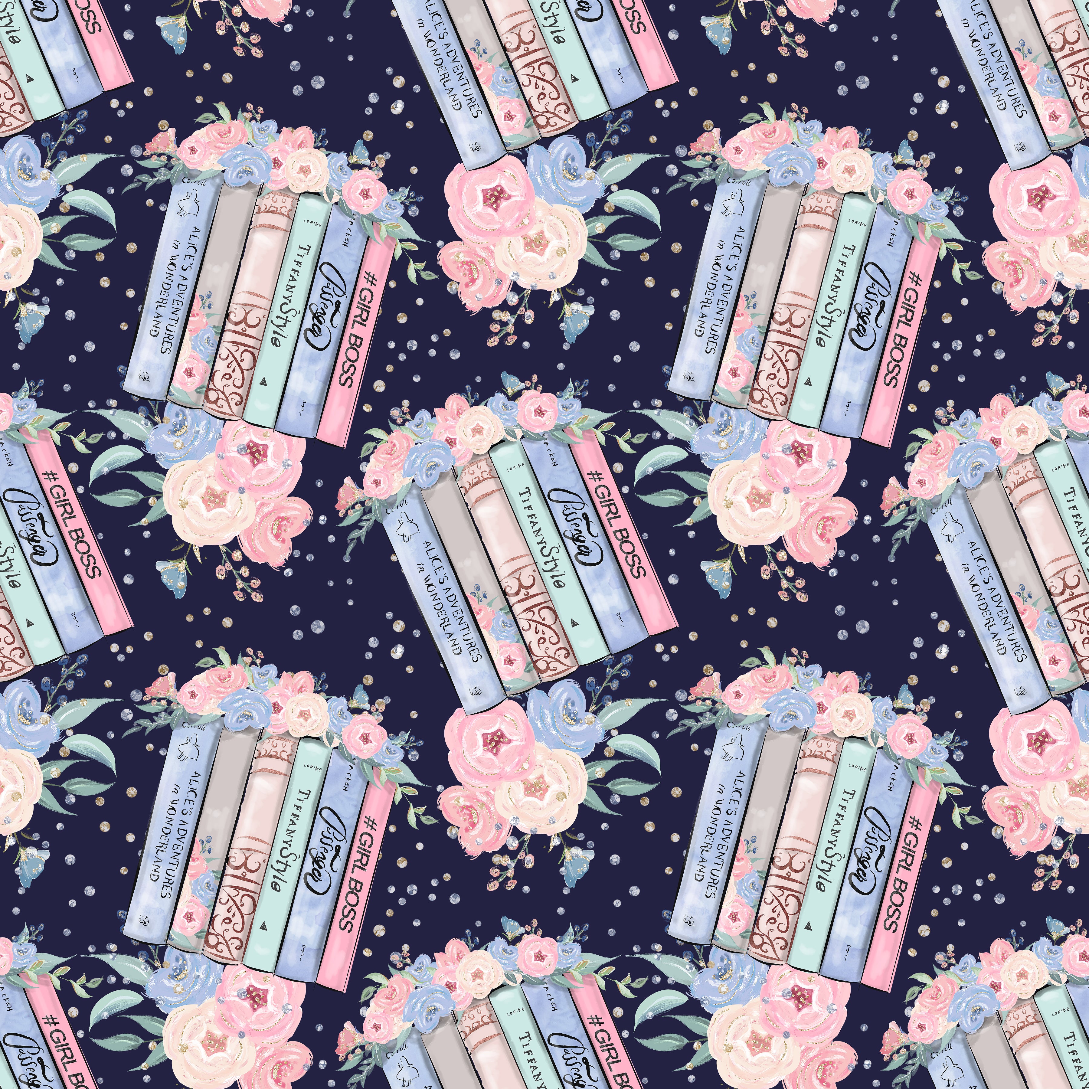 Girl Boss Book Stacks and Roses Pattern Vinyl 12" x 12" - The Vinyl Haus