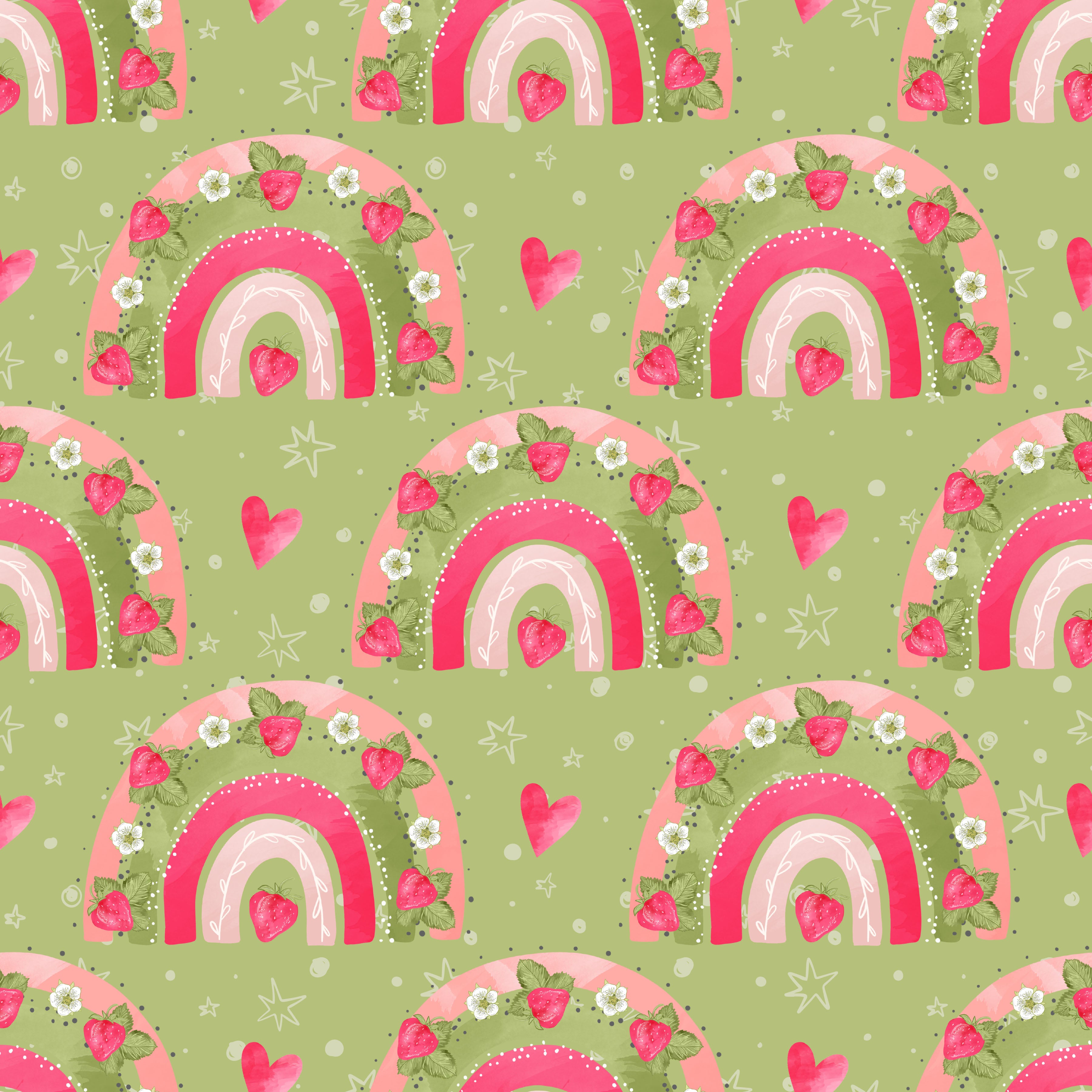 Strawberries and Rainbows Green Background Pattern Vinyl 12" x 12" - The Vinyl Haus