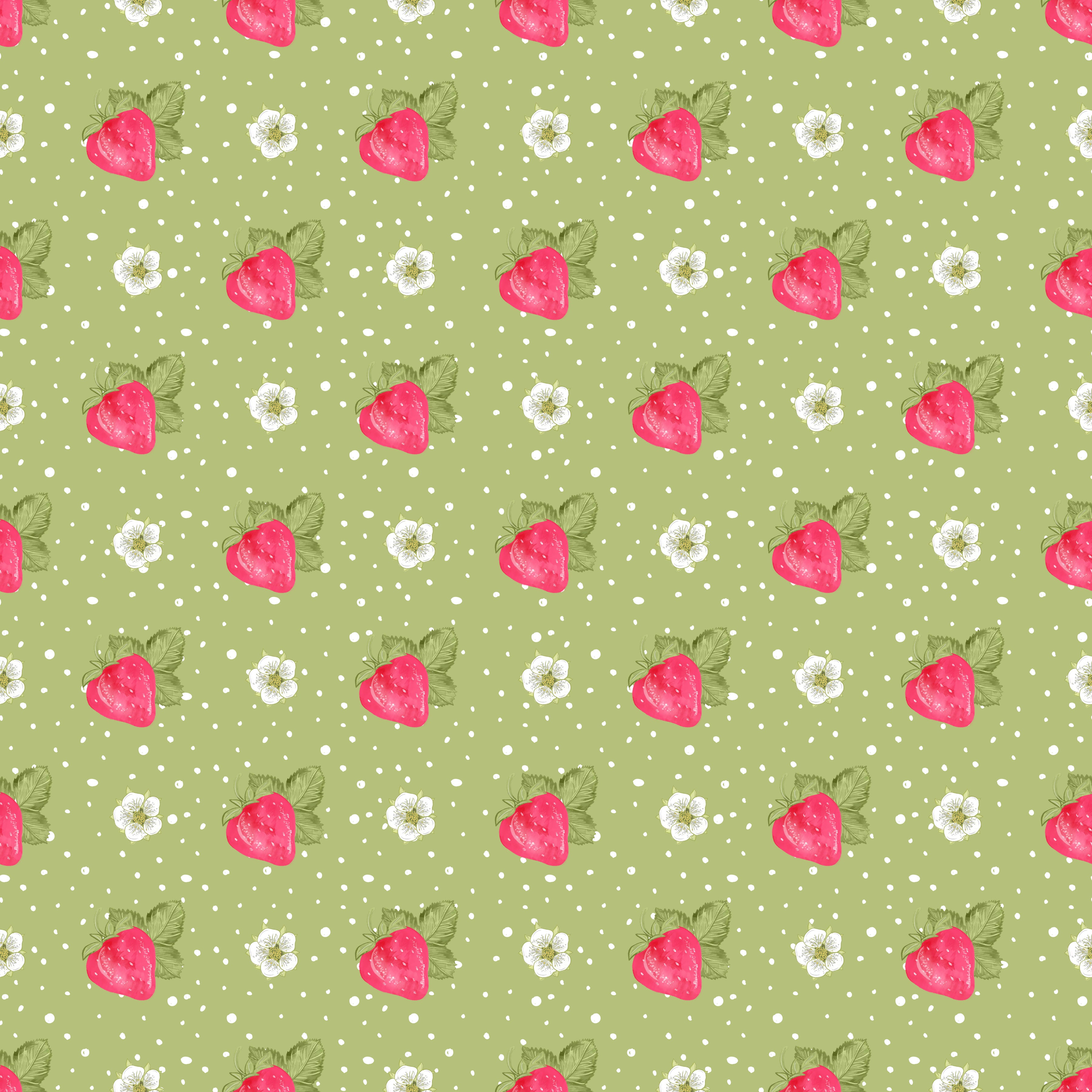 Strawberries Green Background Pattern Vinyl 12" x 12" - The Vinyl Haus