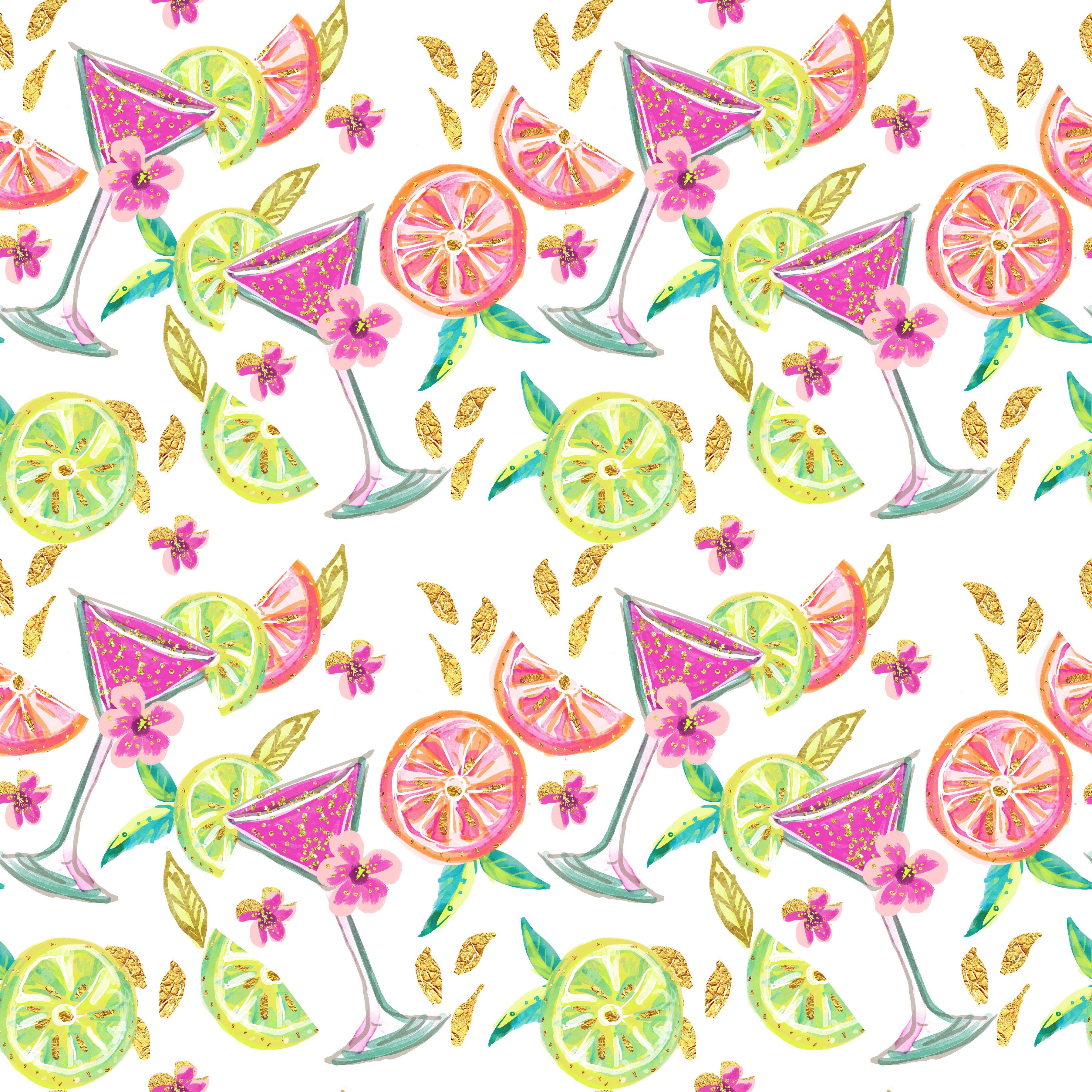 Golden Sparkle Tropical Fruit Drinks Pattern Vinyl 12" x 12" - The Vinyl Haus