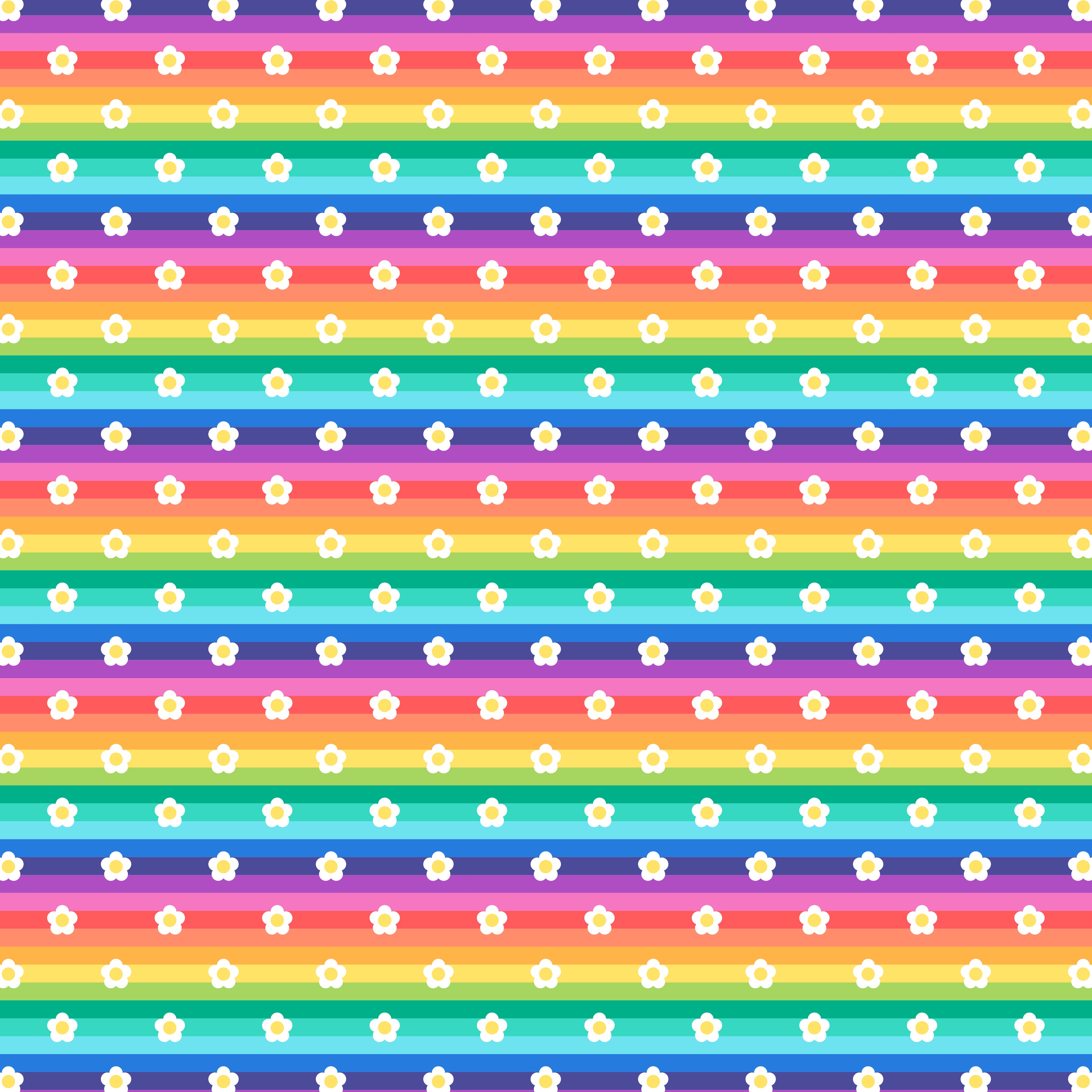 Small Rainbow Stripes With Daisies Pattern Vinyl 12" x 12" - The Vinyl Haus