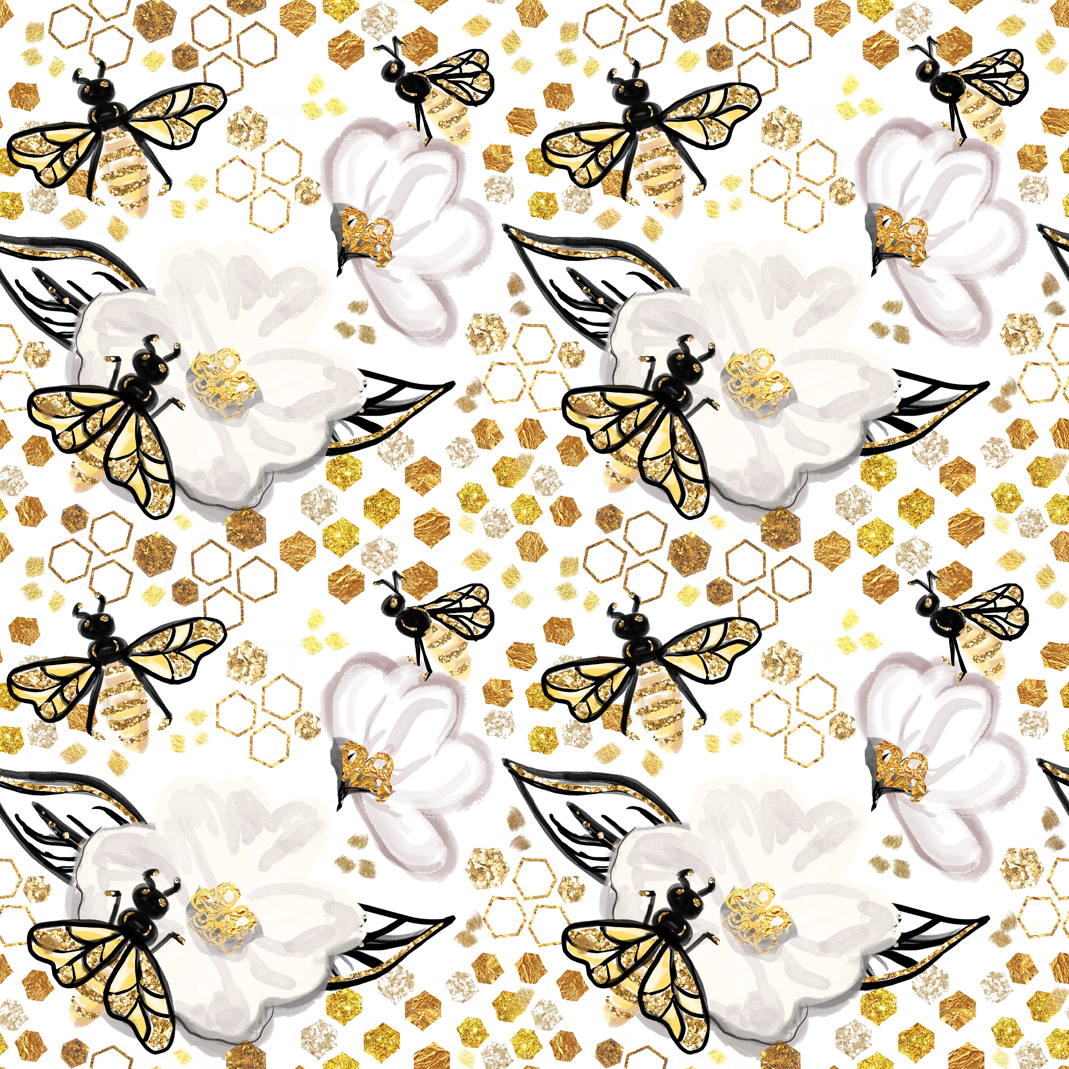 Bees on Flowers and Honeycombs Light Background Pattern Vinyl 12" x 12" - The Vinyl Haus