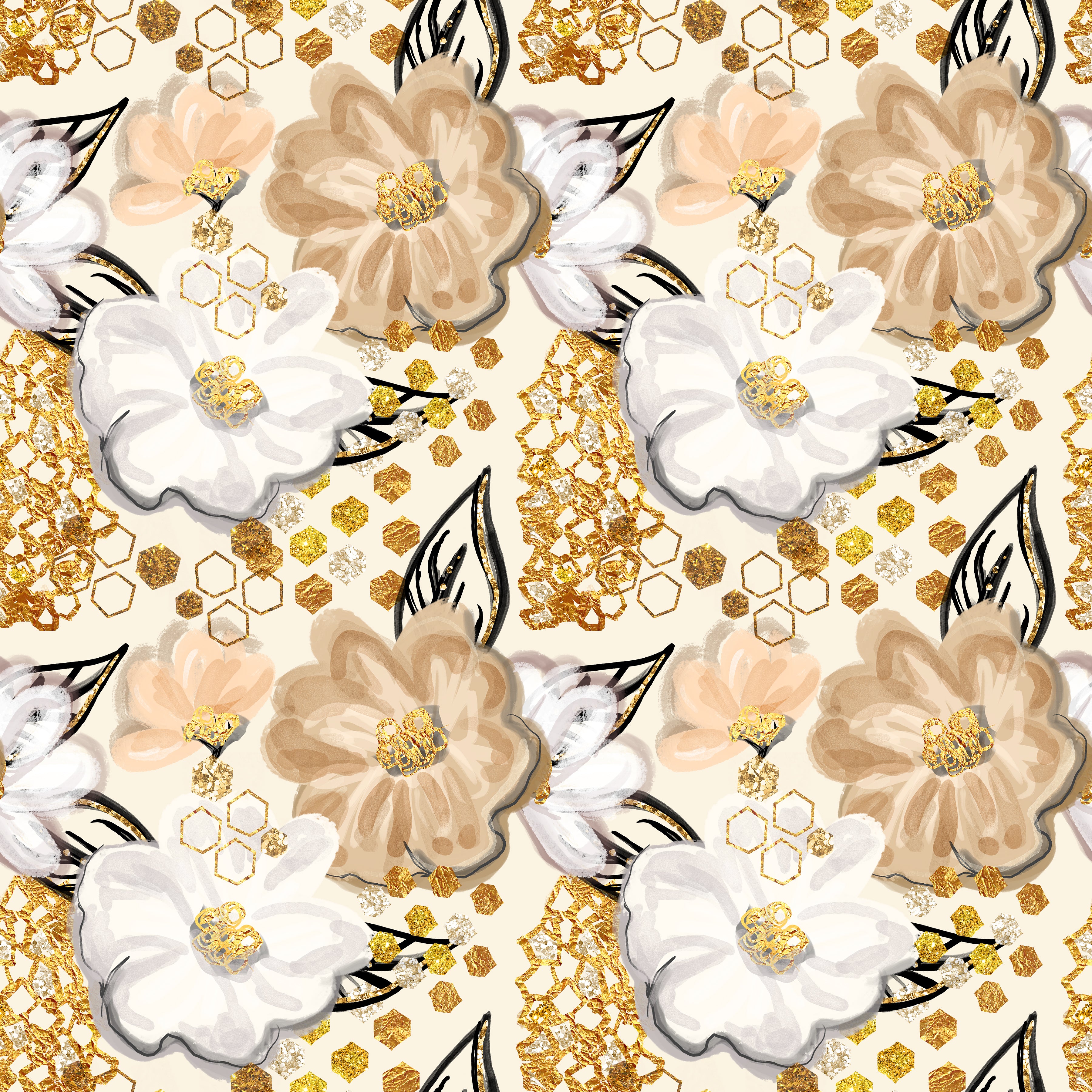 Golden Bee Floral Pattern Vinyl 12" x 12" - The Vinyl Haus