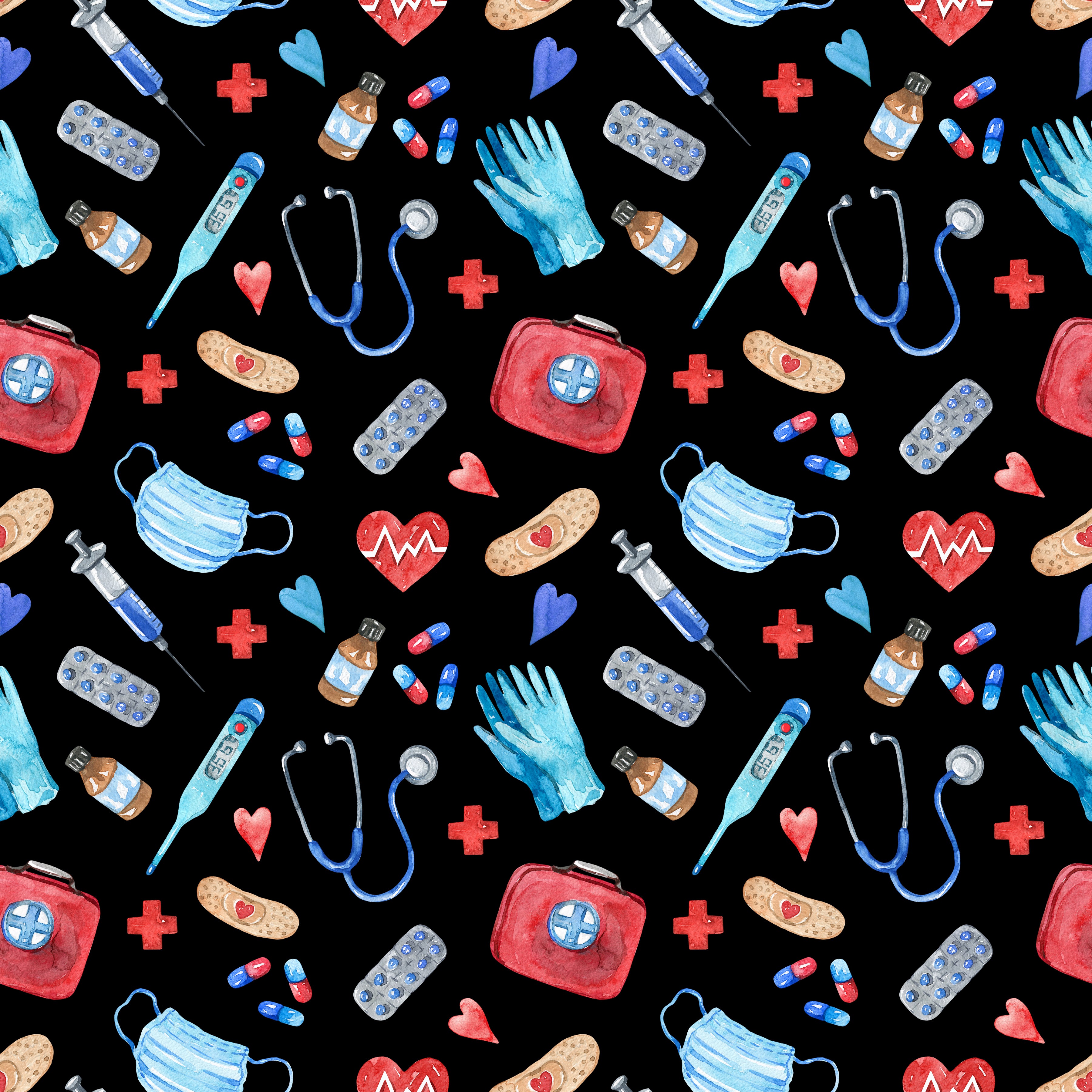 Medical Equipment Black Background Pattern Vinyl 12" x 12" - The Vinyl Haus