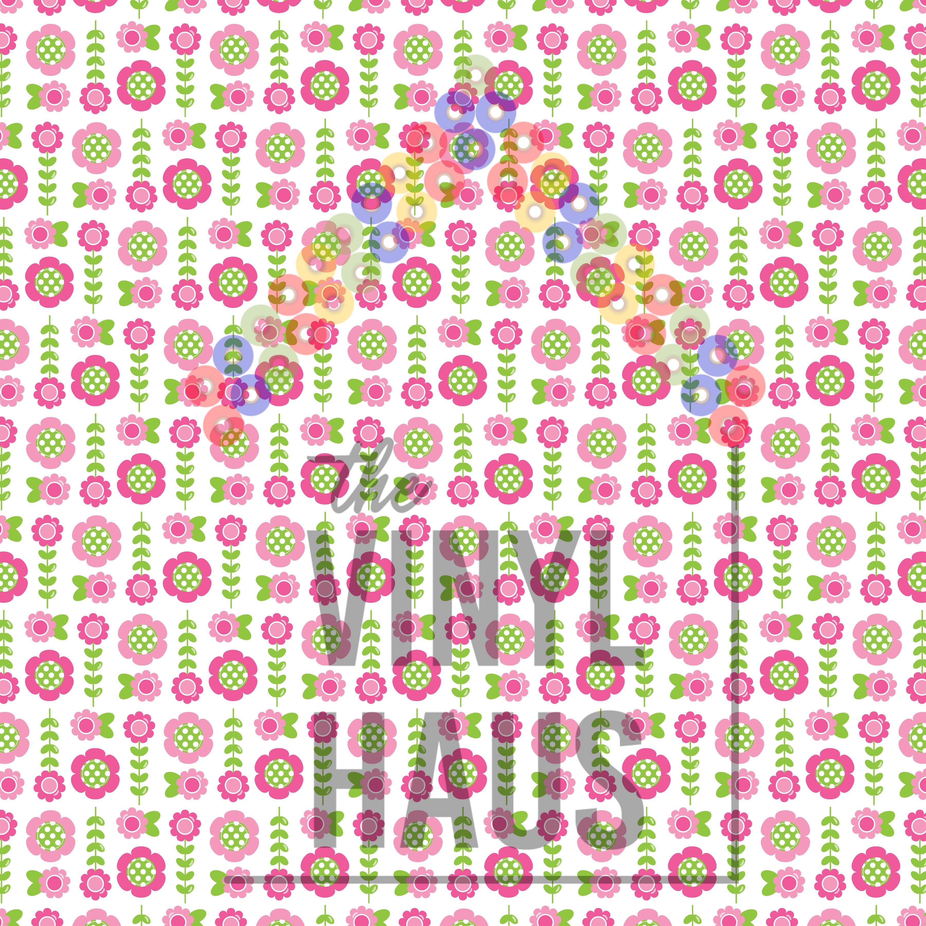 Pink Flowers White Background Pattern Vinyl 12" x 9" - The Vinyl Haus