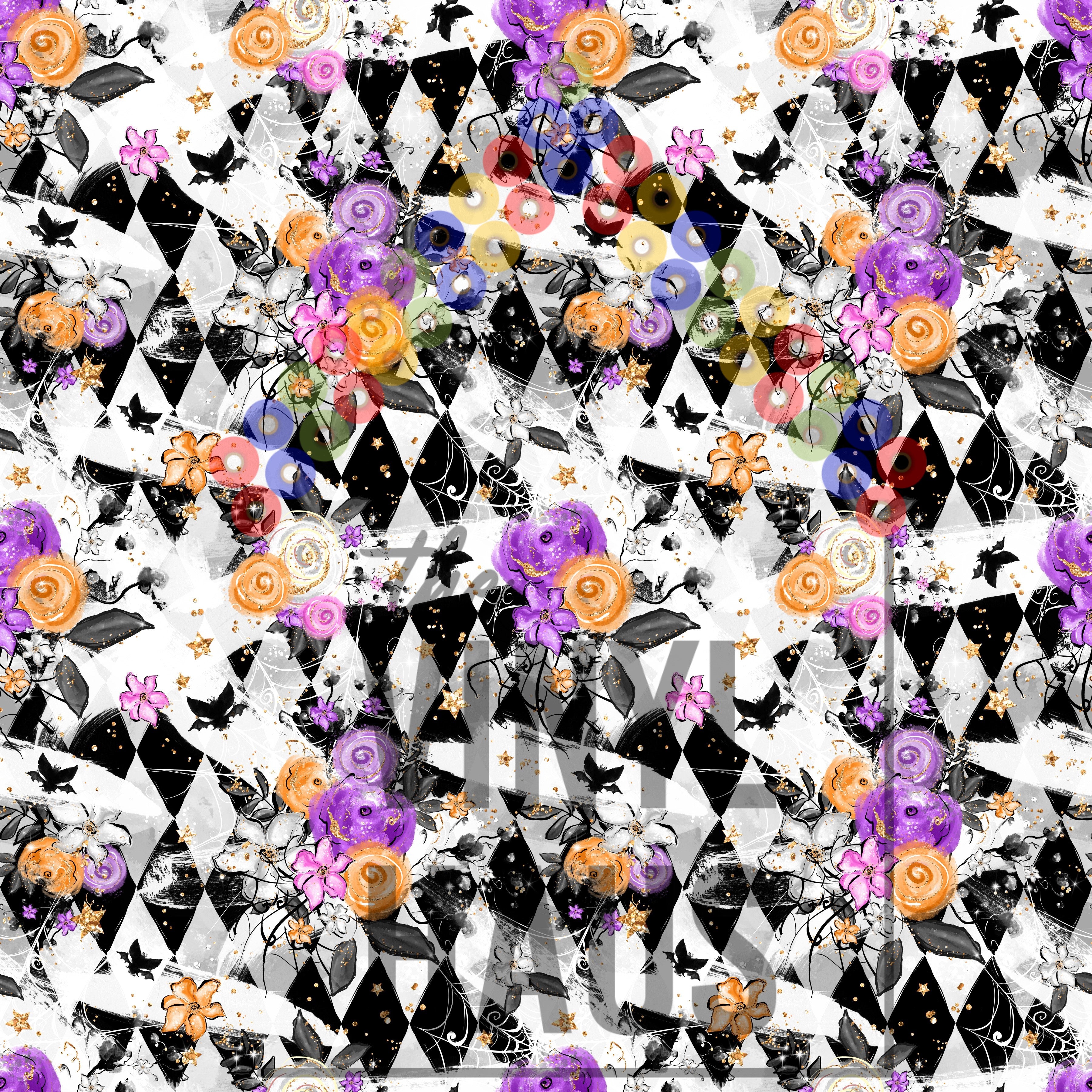 Halloween Floral Black Diamonds Pattern Vinyl 12" x 9" - The Vinyl Haus