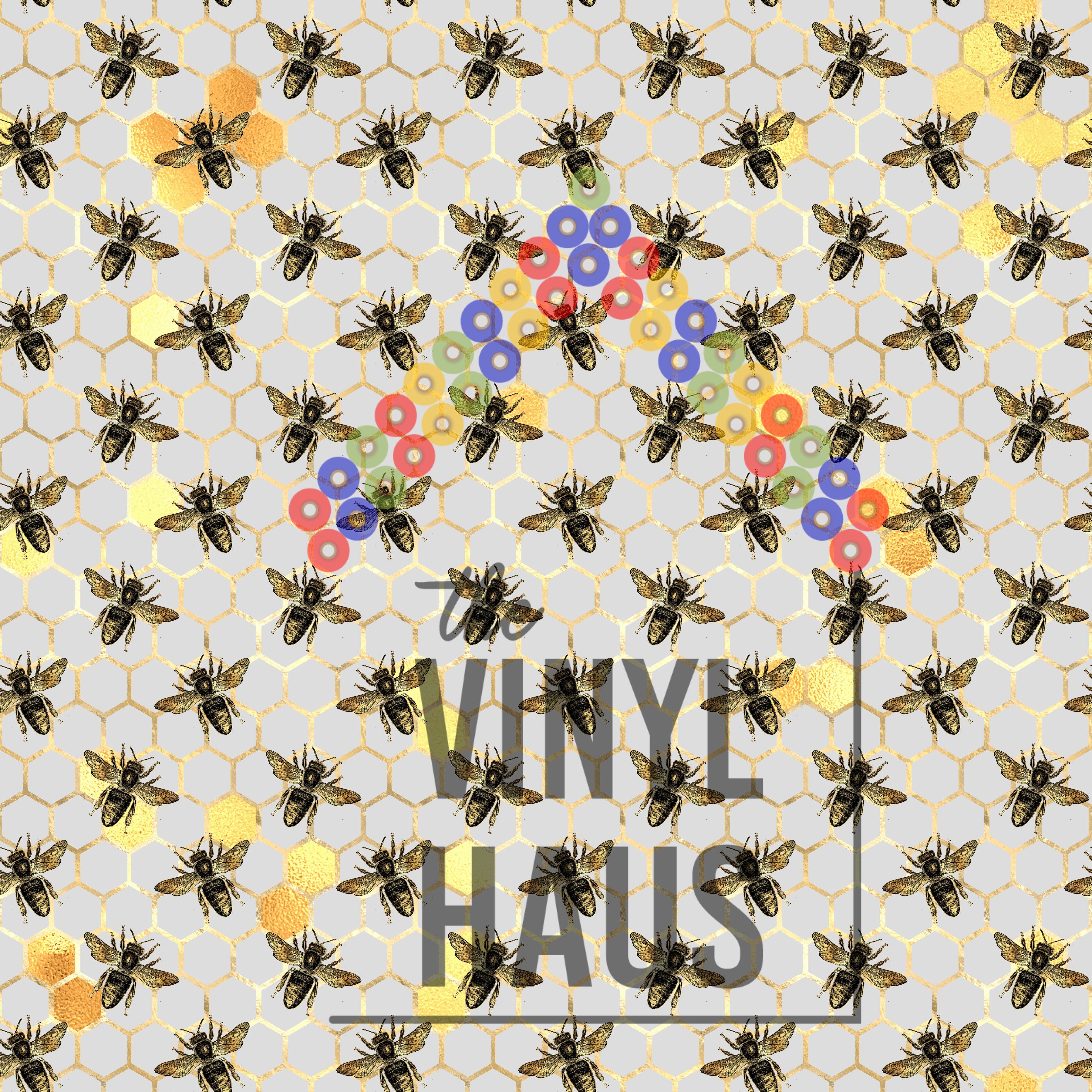 Bee with Gold Honeycomb Background Pattern Vinyl 12" x 12" - The Vinyl Haus