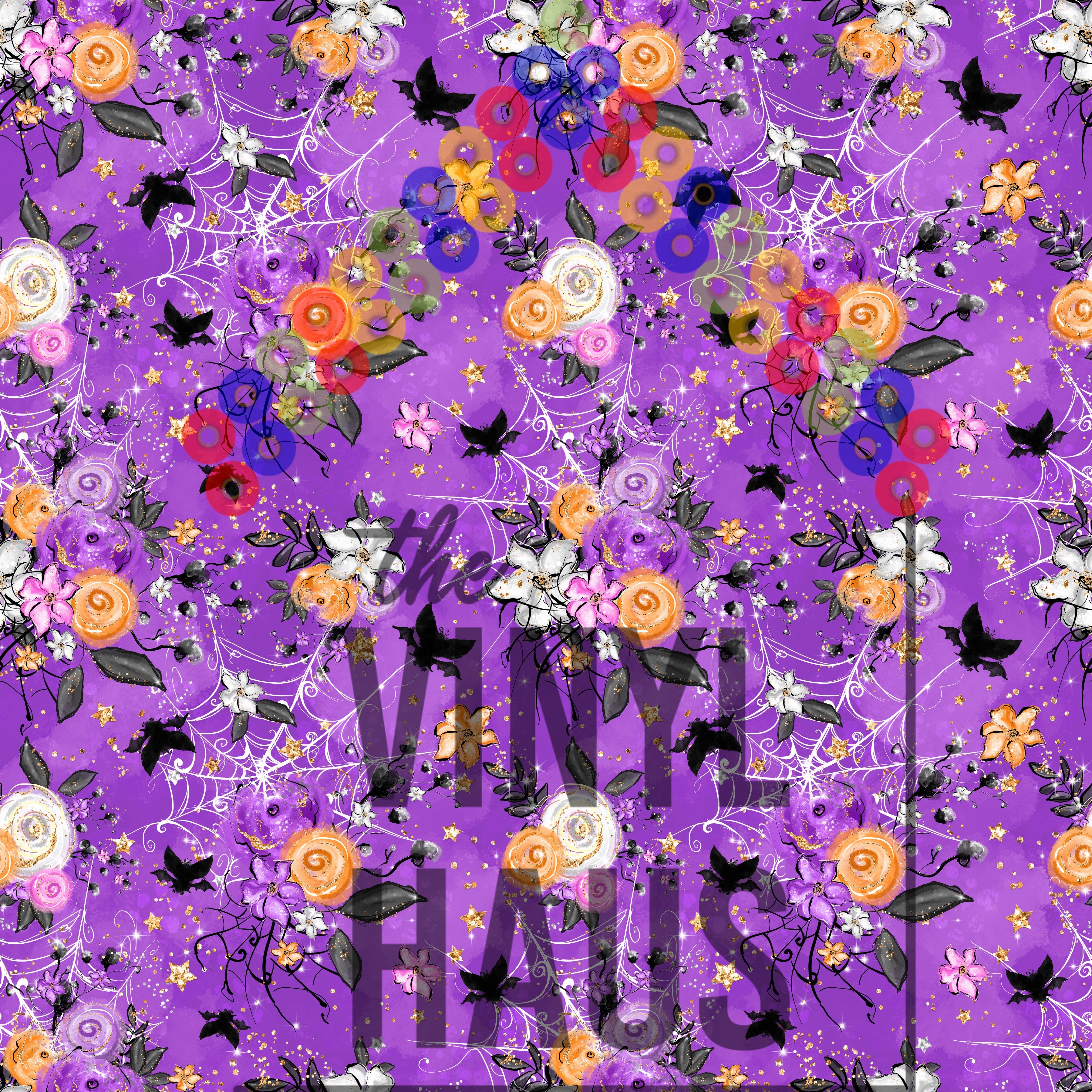 Halloween Floral Purple Background Pattern Vinyl 12" x 9" - The Vinyl Haus