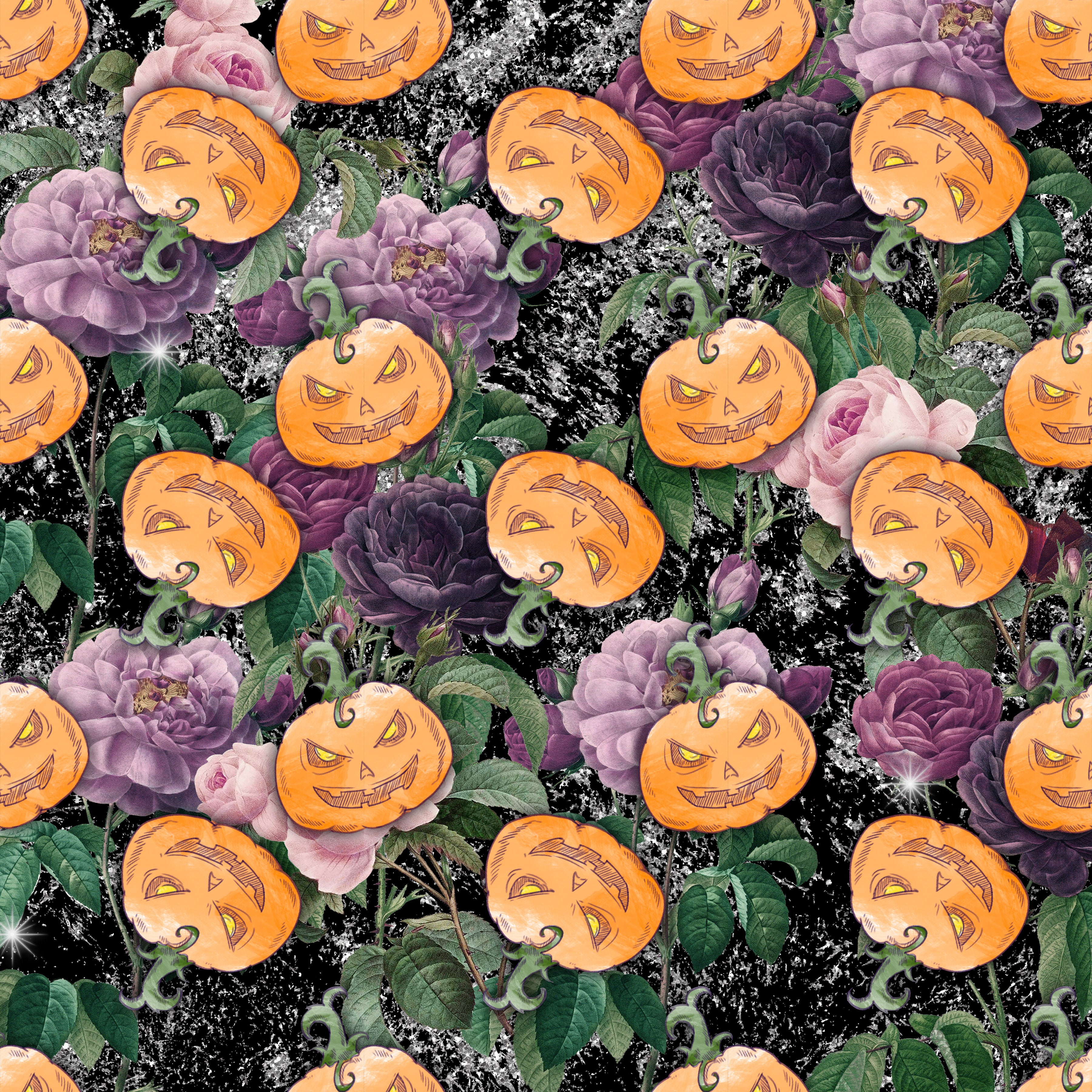 Gothic Pumpkin Floral Pattern Vinyl 12" x 9" - The Vinyl Haus