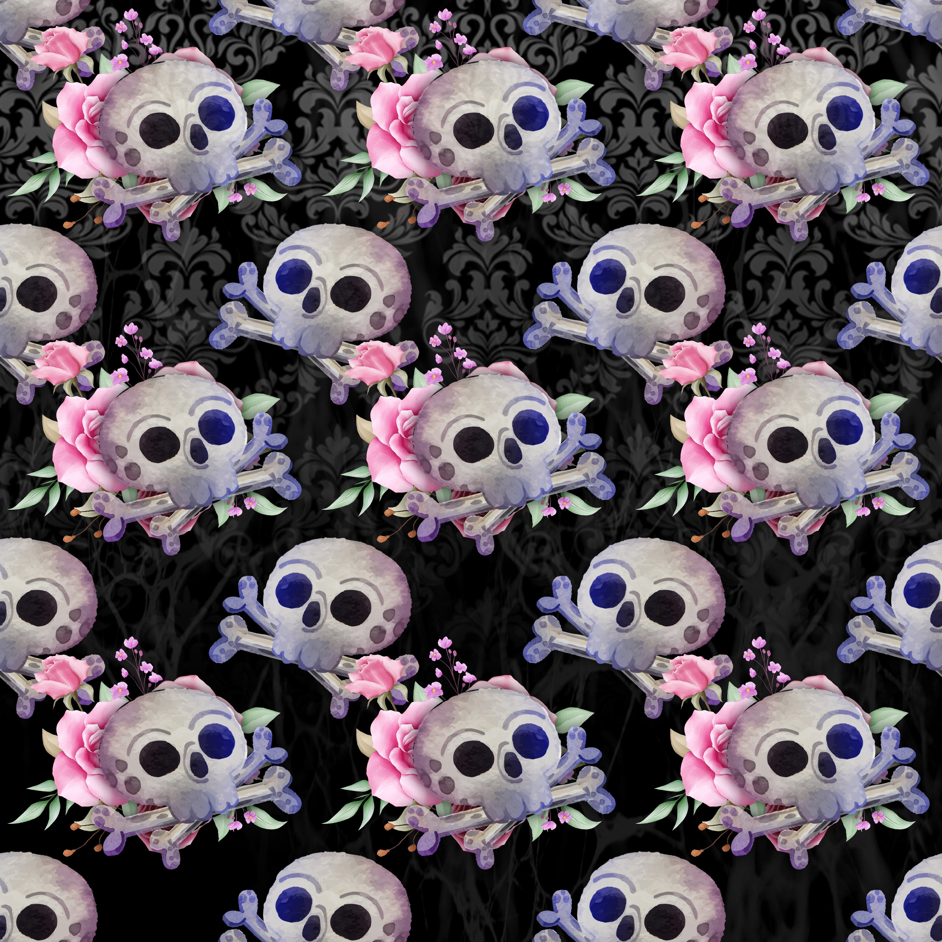 Gothic Skull Floral Pattern Vinyl 12" x 9" - The Vinyl Haus