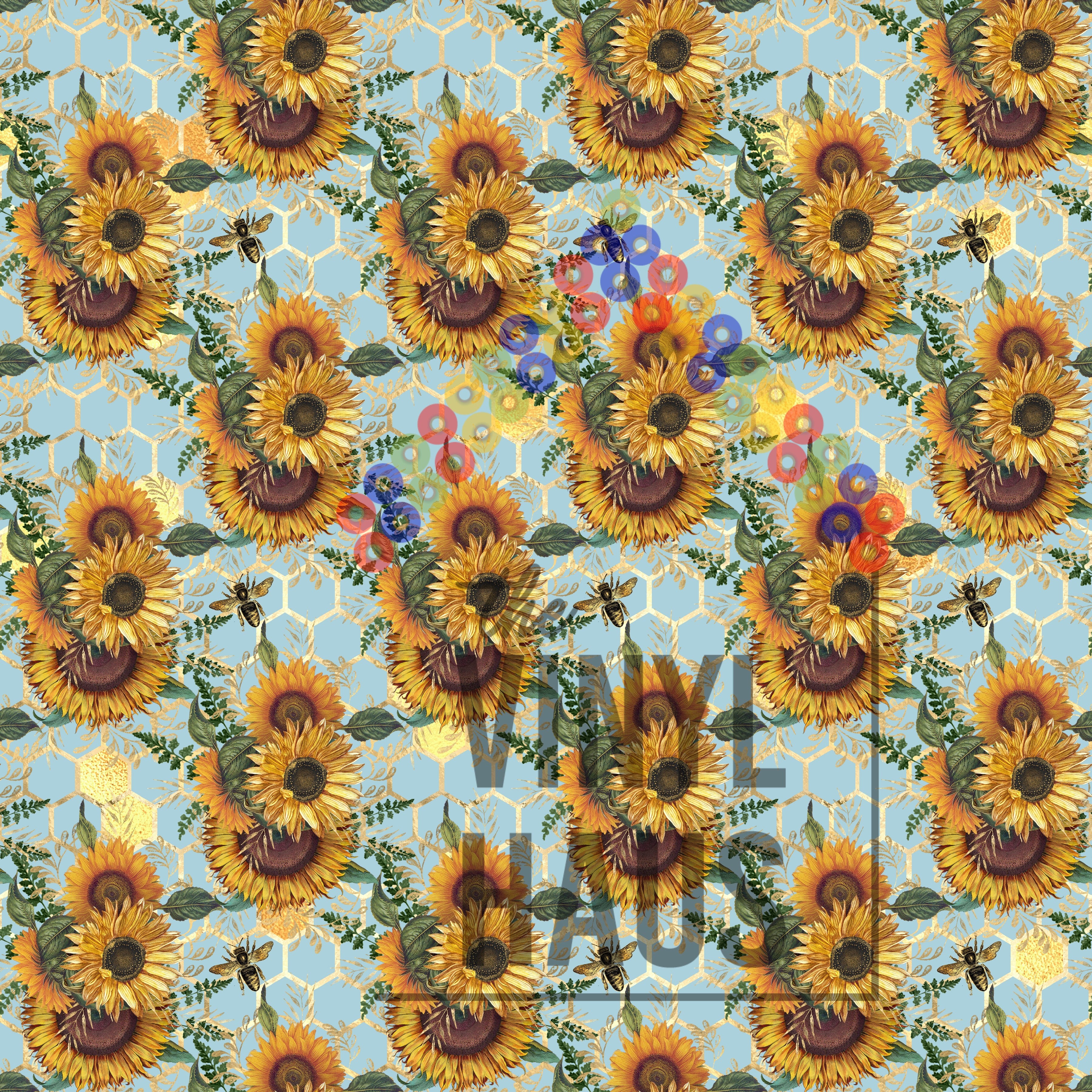 Blue Honey Comb with Bee & Sunflower Pattern Vinyl 12" x 12" - The Vinyl Haus
