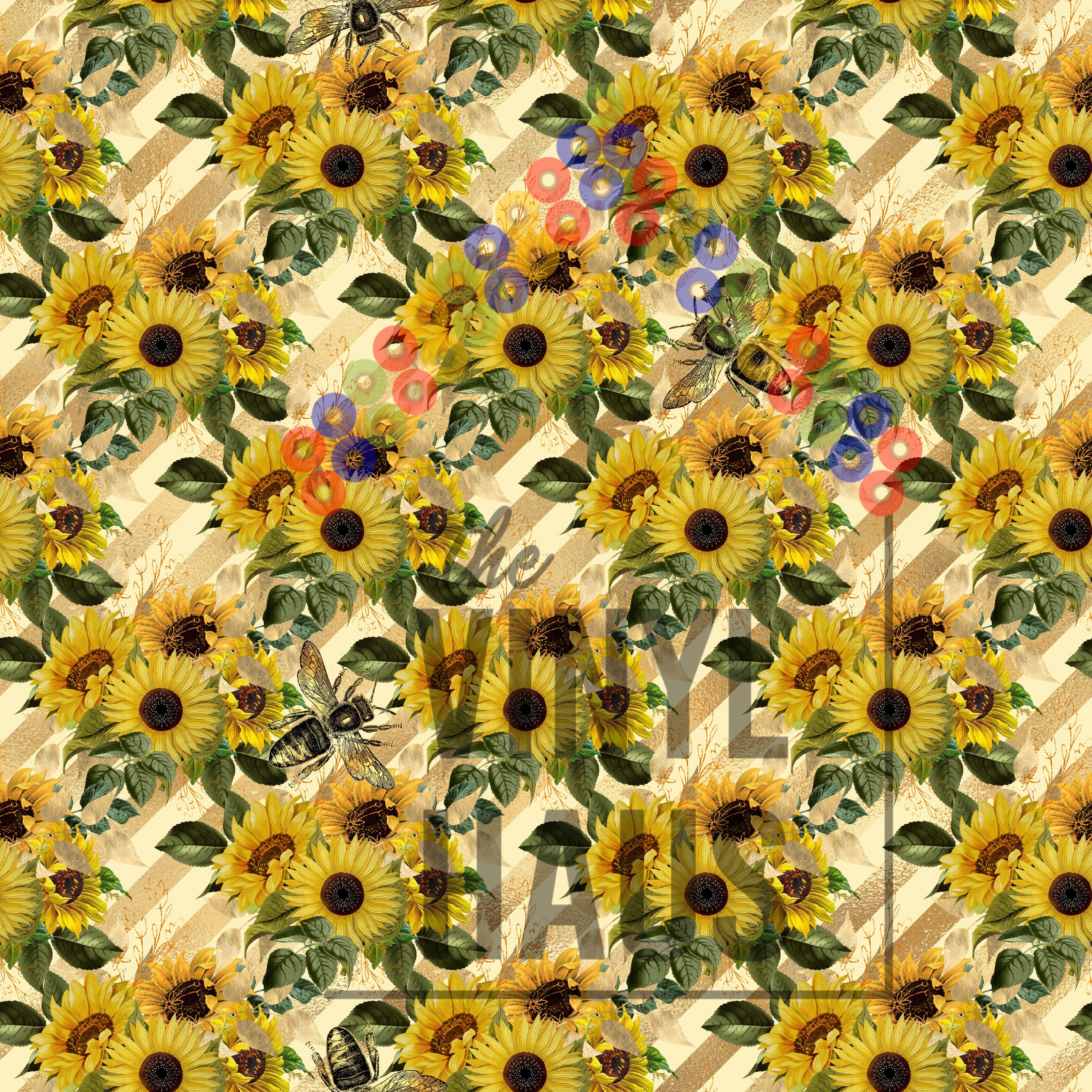Sunflower and Bee with Stripes Pattern Vinyl 12" x 12" - The Vinyl Haus