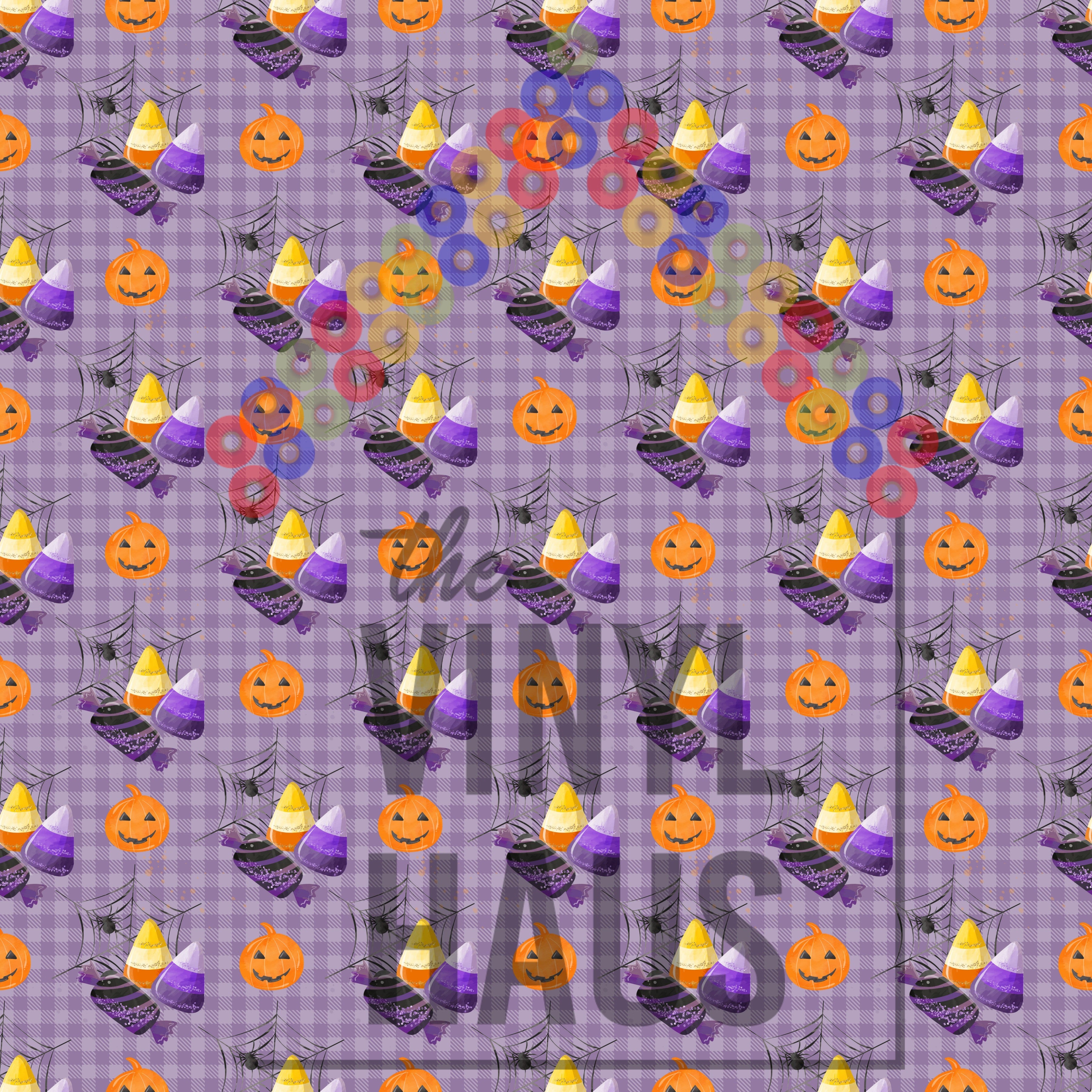 Halloween Candy and Pumpkins Purple Background Pattern Vinyl 12" x 12" - The Vinyl Haus