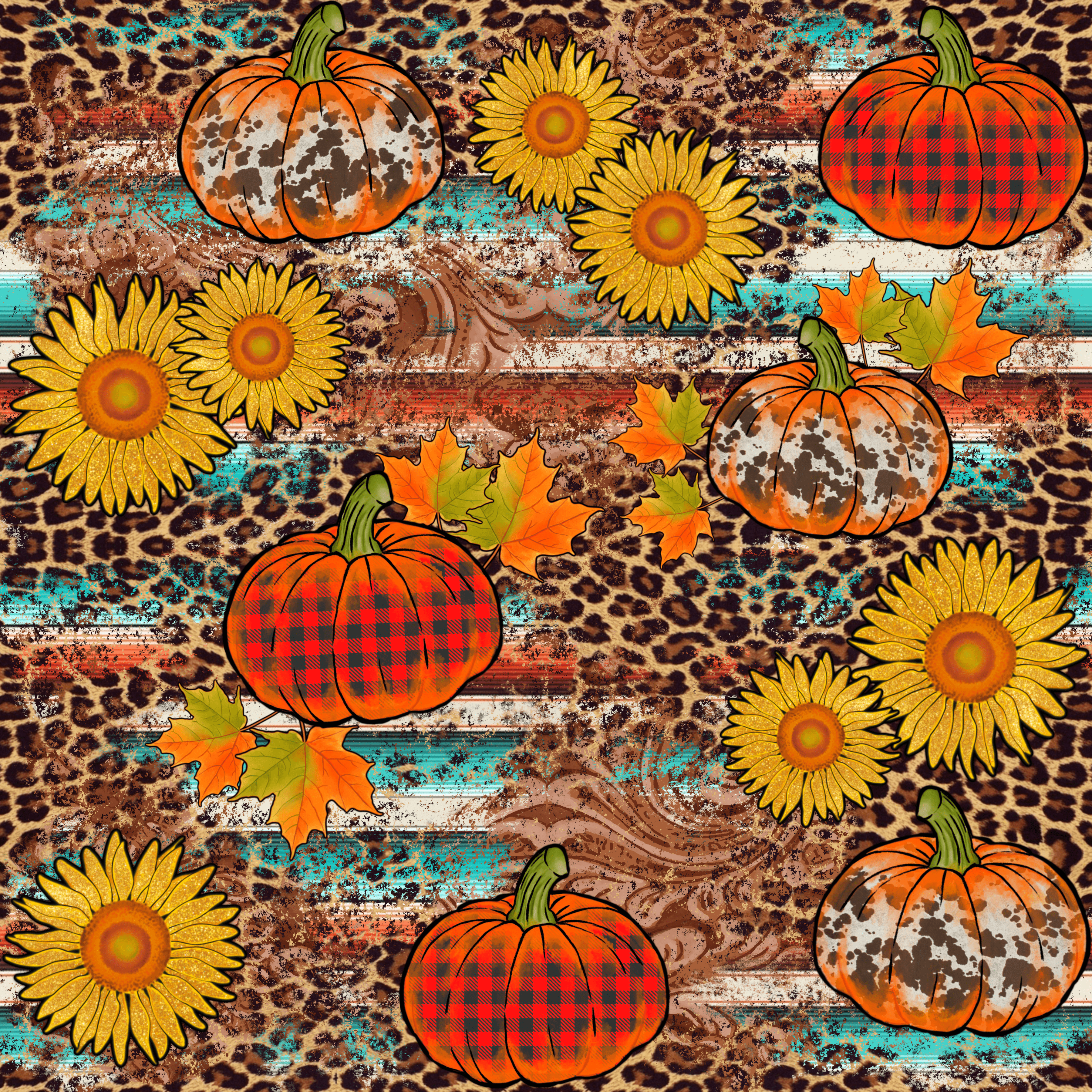 Serape Leopard Pumpkins and Sunflowers Pattern Vinyl 12" x 12" - The Vinyl Haus