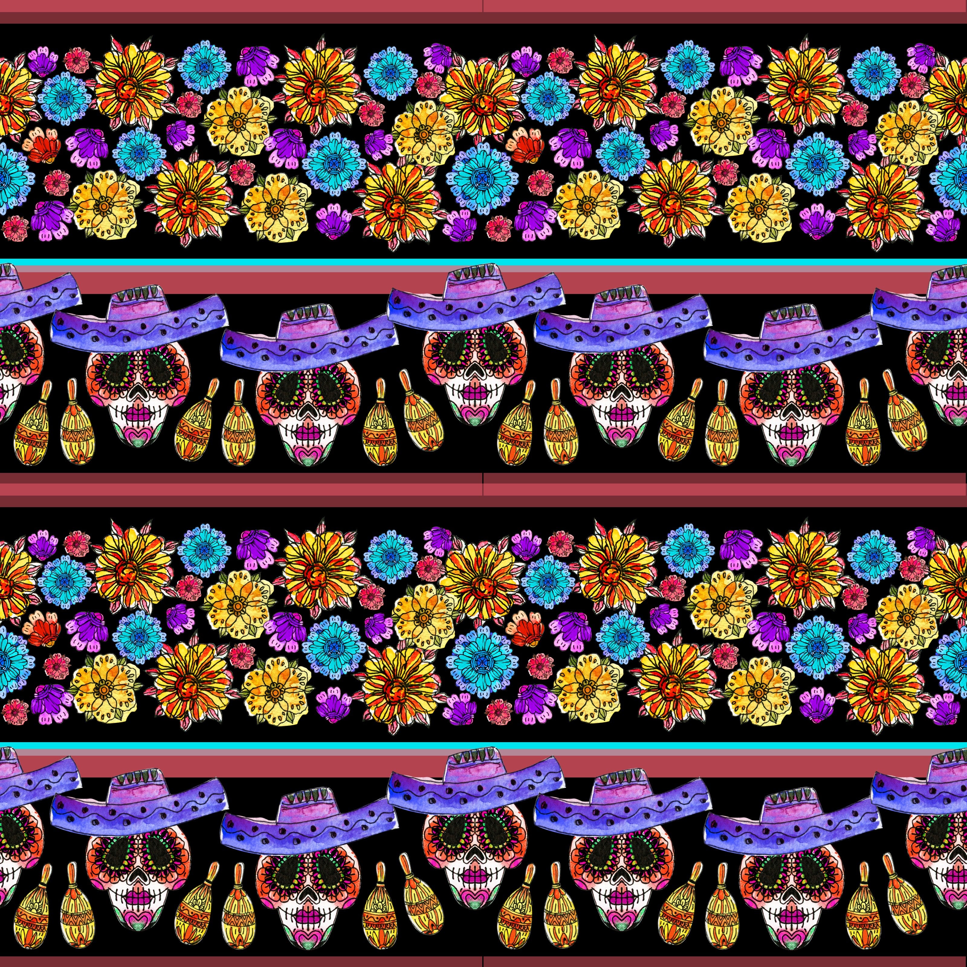 Sugar Skulls and Flowers Stripes Pattern Vinyl 12" x 12" - The Vinyl Haus